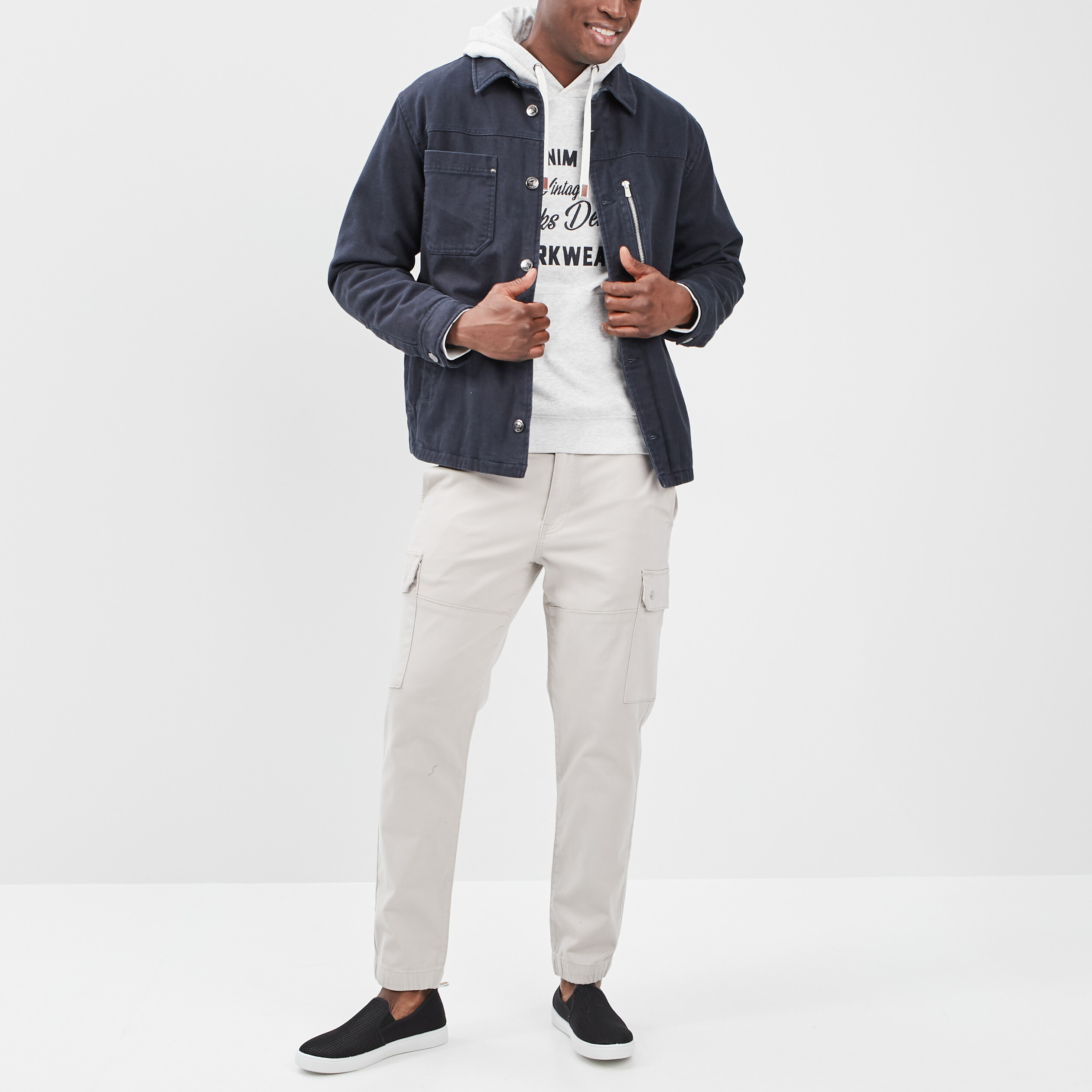 Veste droite boutonnée bleu marine homme