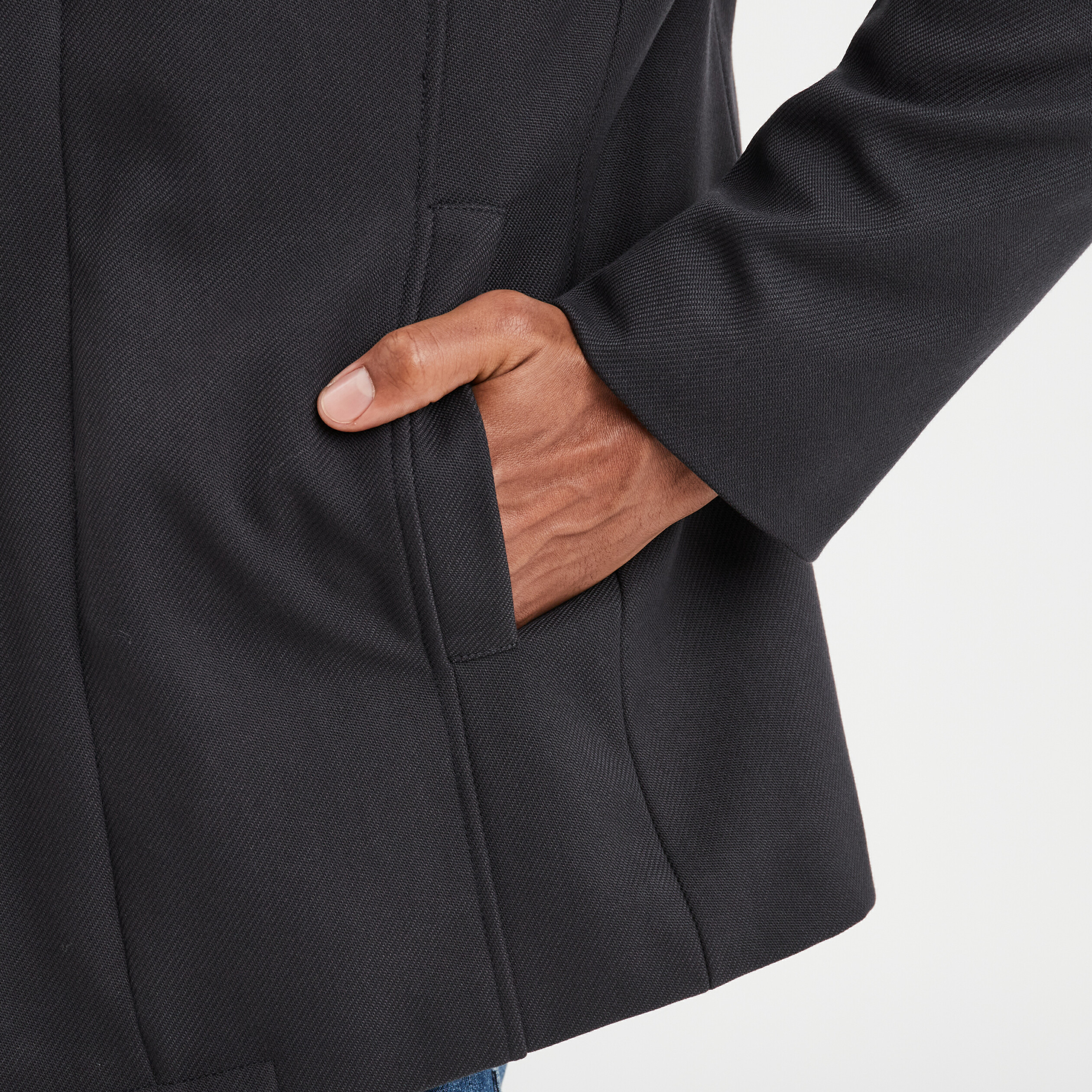 veste droite courte zippee col montant gris fonce homme Veste droite courte zippée col montant gris foncé homme