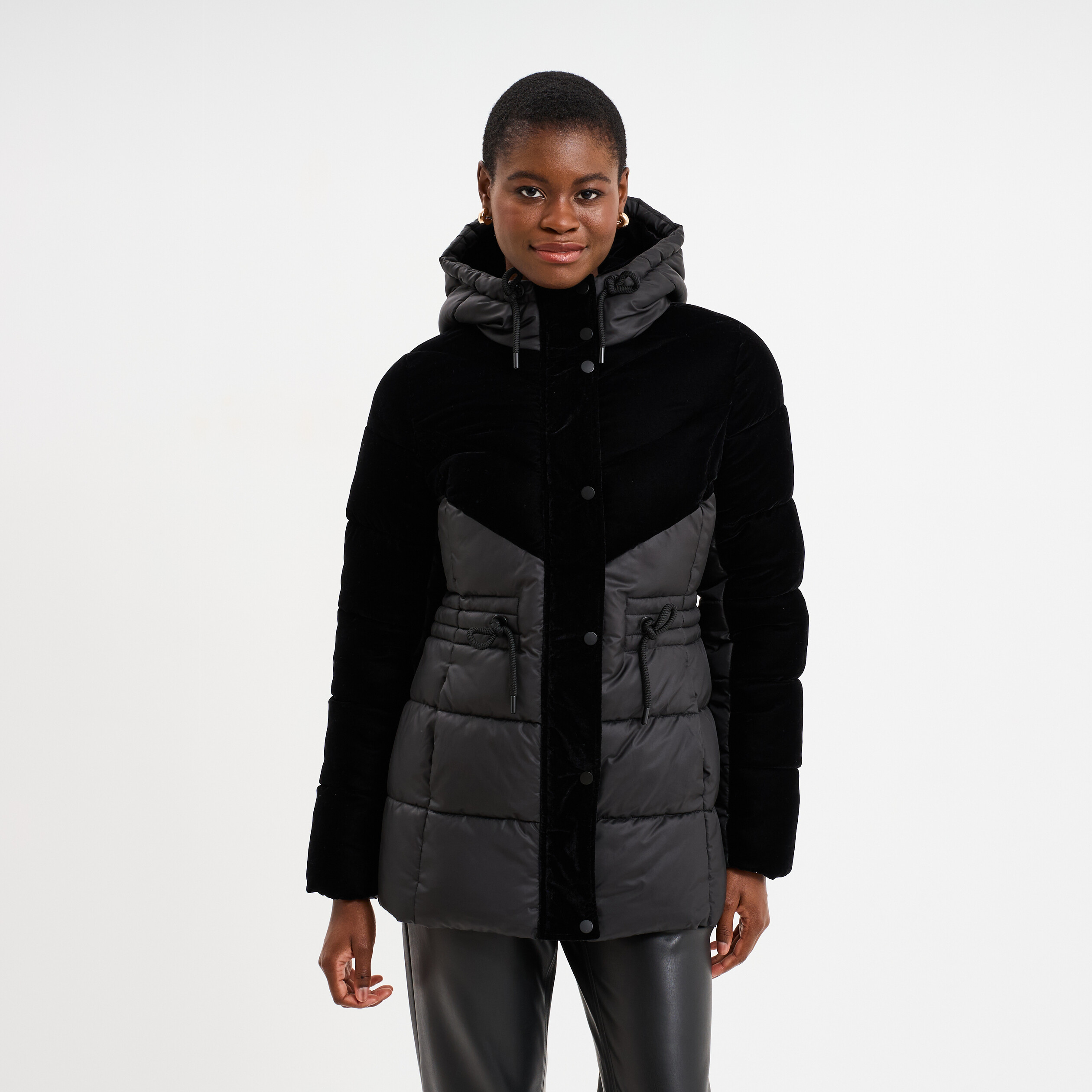 Doudoune bi-matière effet velours noir femme La Halle