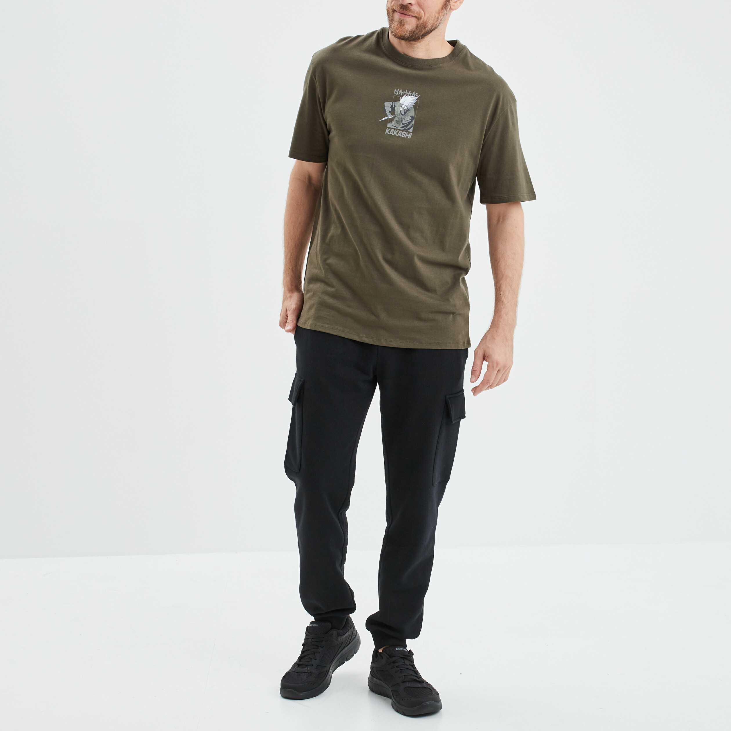 t shirt manches courtes kakashi naruto vert kaki homme T-shirt manches courtes Kakashi Naruto vert kaki homme