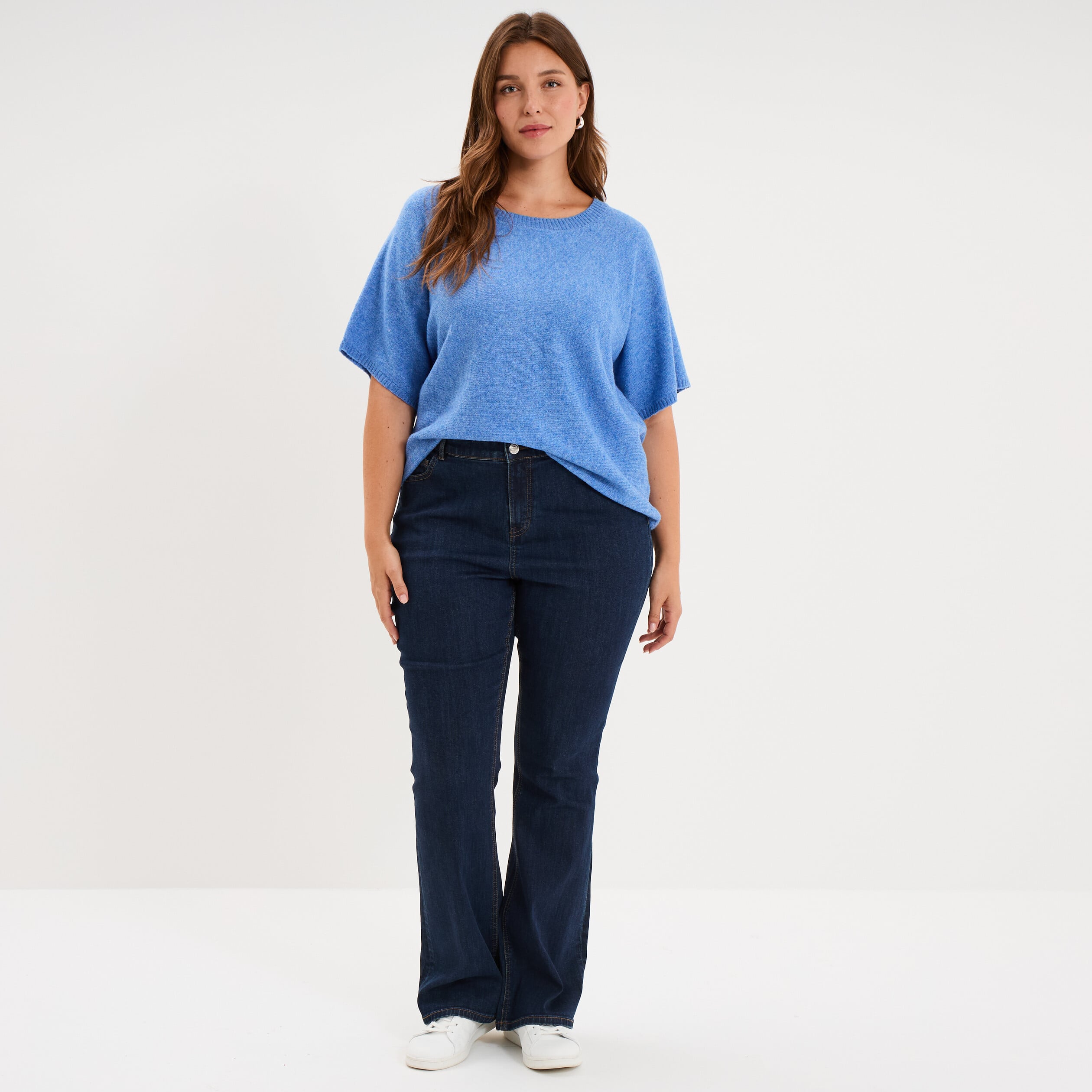Pull manches courtes bleu femme grande taille