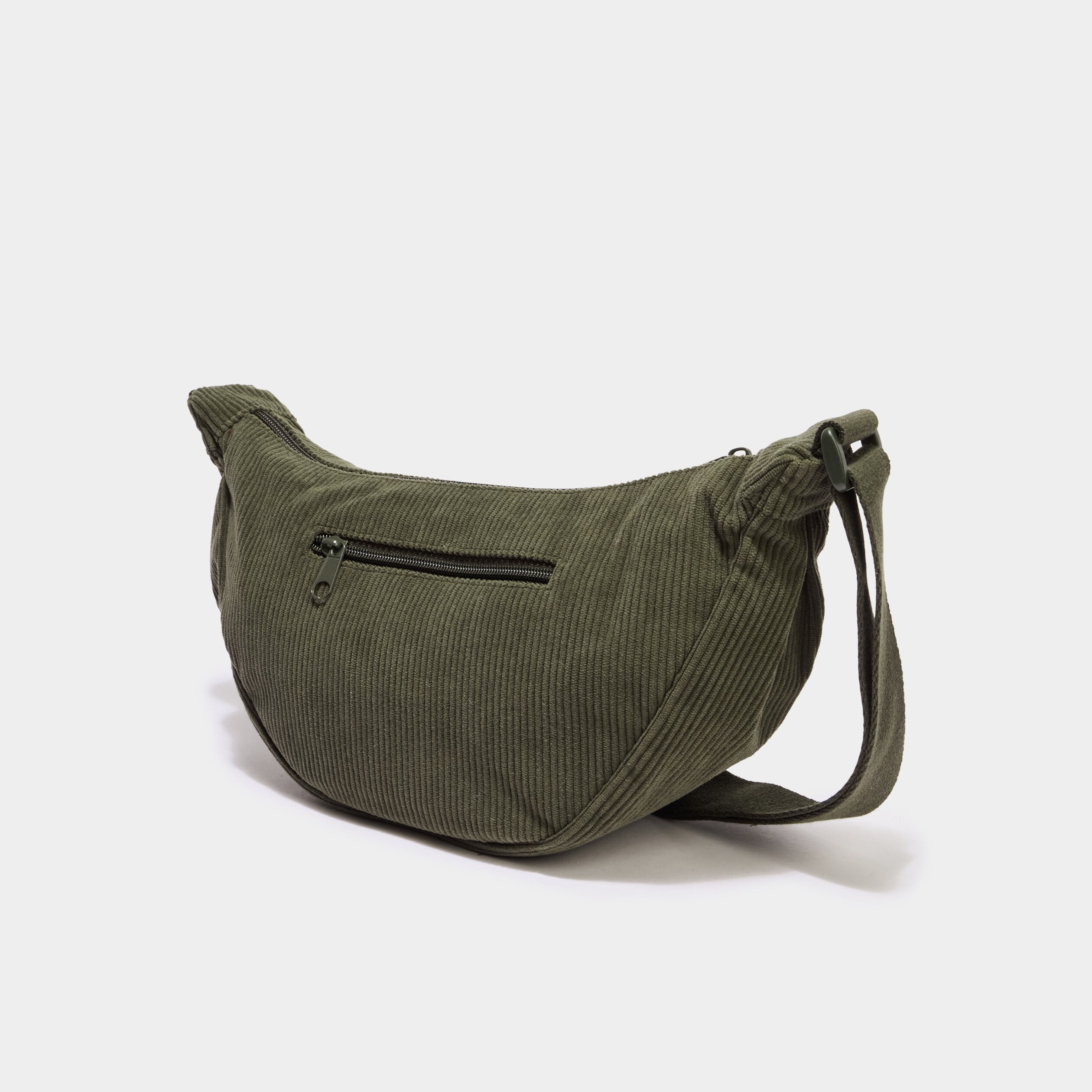 Sac banane effet velours c&ocirc;tel&eacute; vert kaki femme