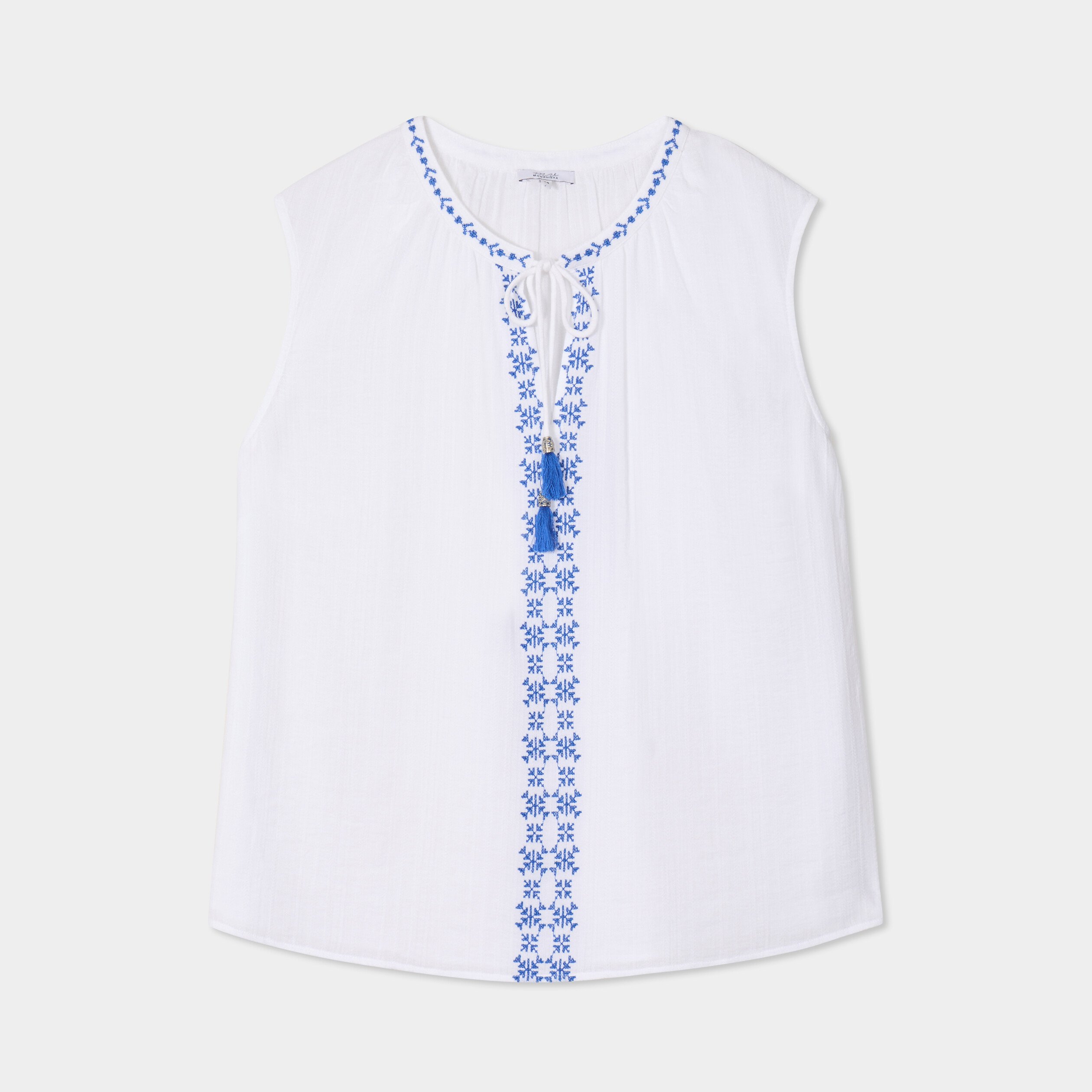 blouse brodee col tunisien coton blanc femmegt Blouse brodée col tunisien coton blanc femme grande taille