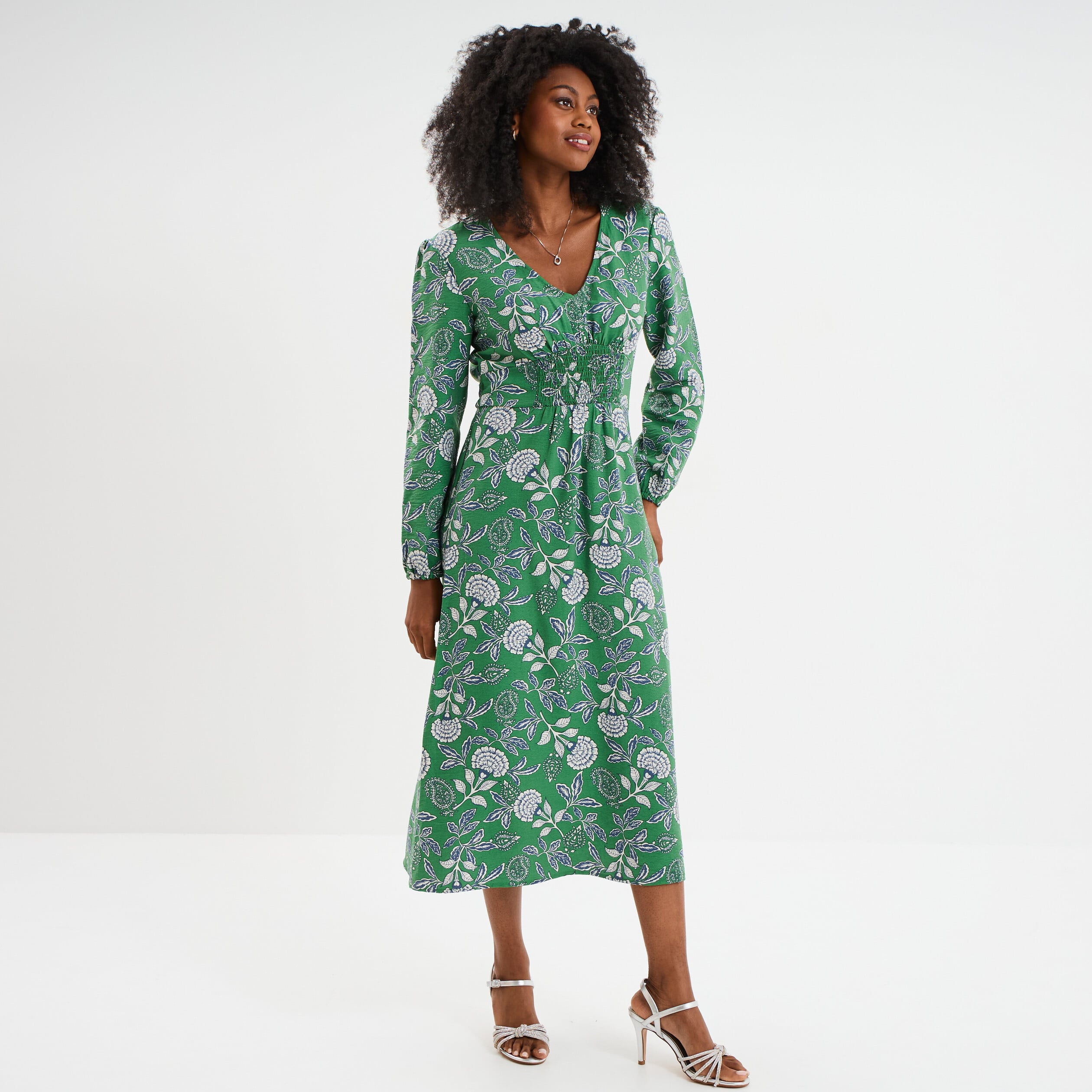 Robe longue empire manches longues vert menthe femme