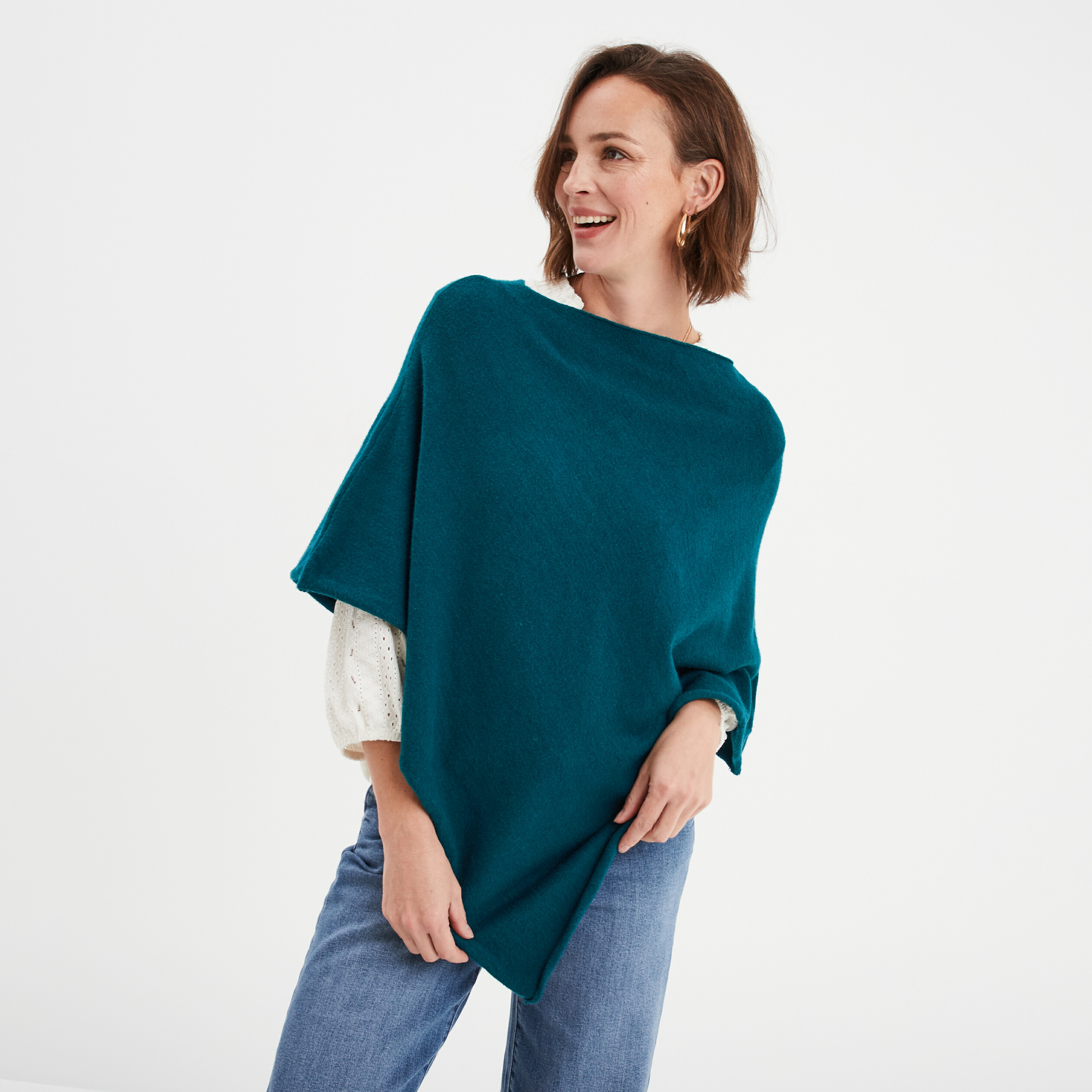 Poncho asymétrique bleu canard femme