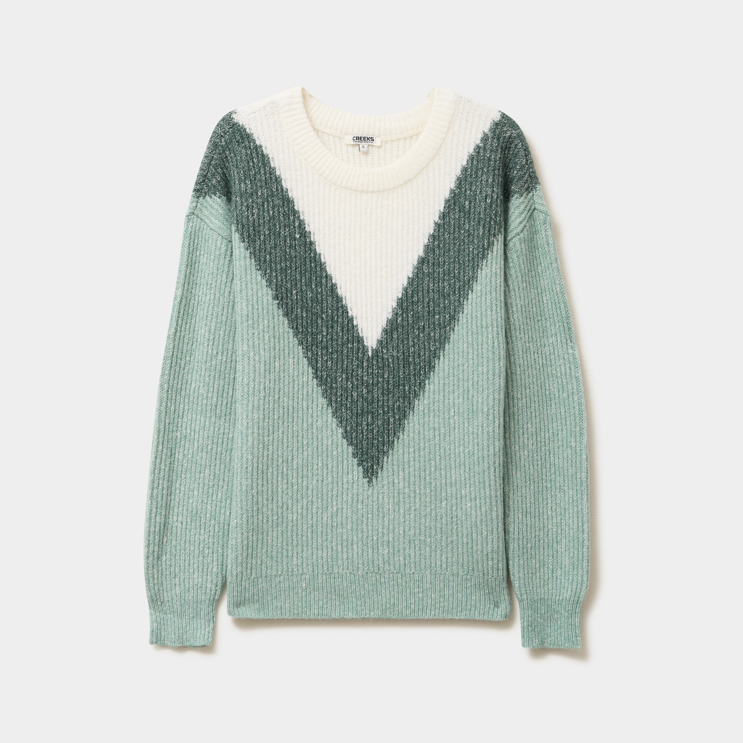 Pull manches longues col rond vert femme