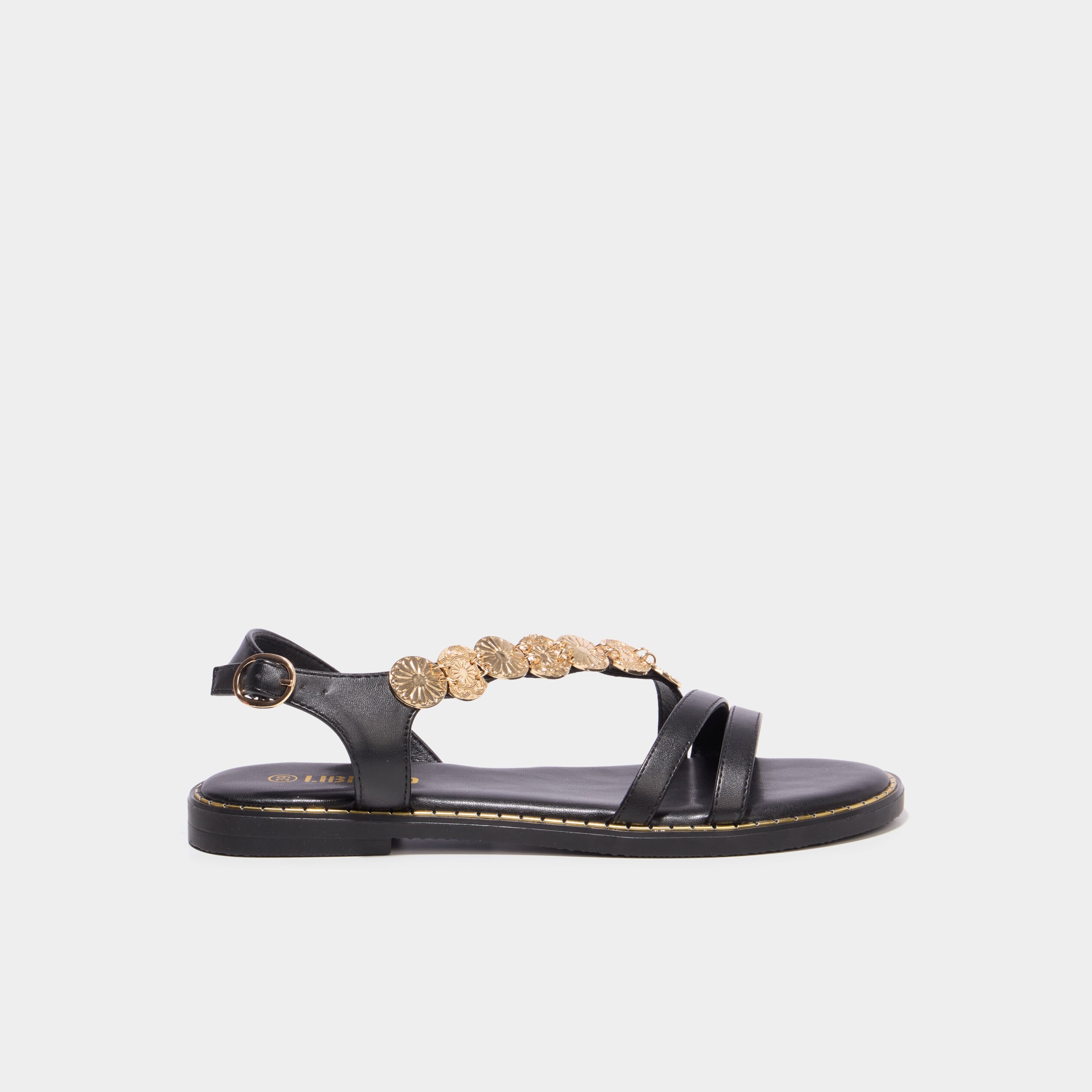 Sandales avec d&eacute;tails bijoux noir femme