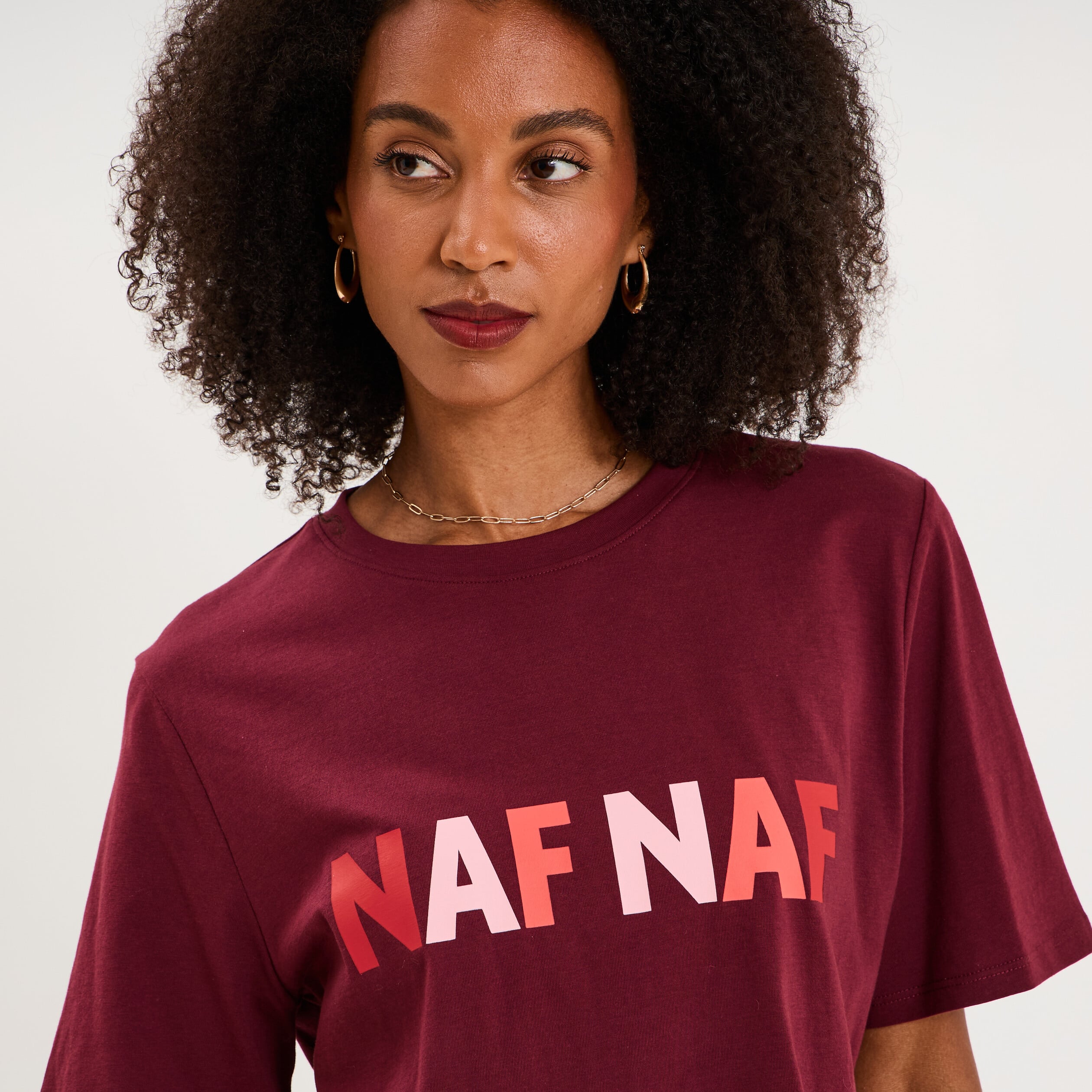 T-shirt logo NAF NAF manches courtes bordeaux femme