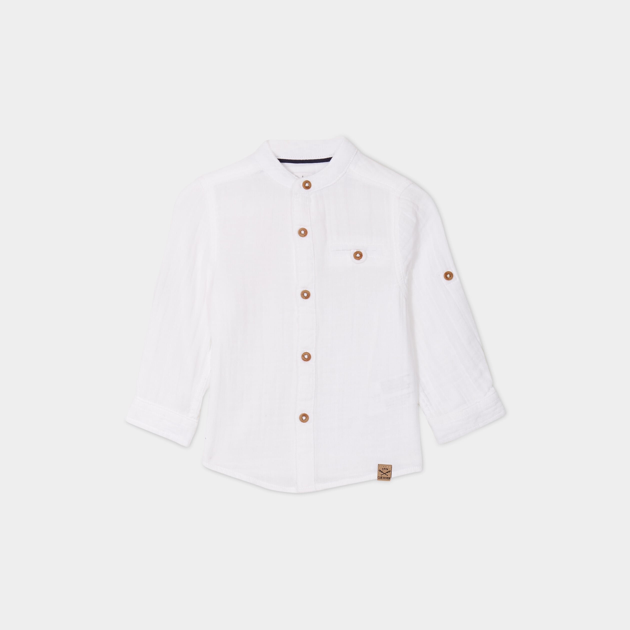 Chemise manches longues col mao coton blanc b&eacute;b&eacute; gar&ccedil;on