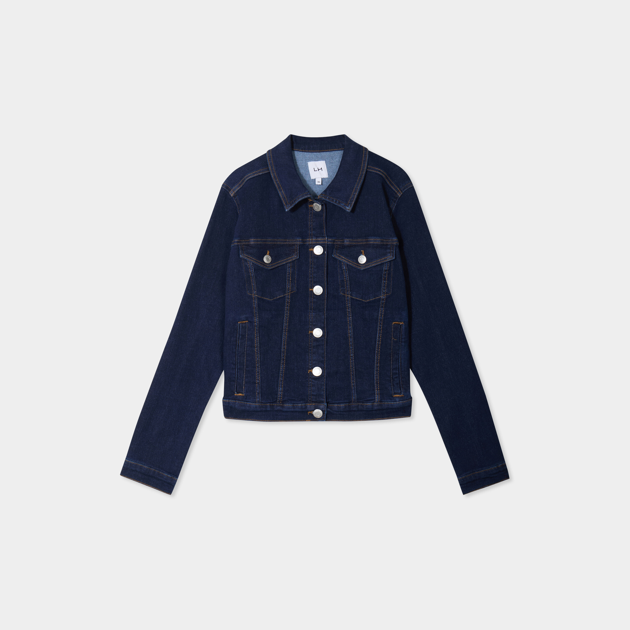 Veste en jean ajust&eacute;e boutonn&eacute;e denim brut femme