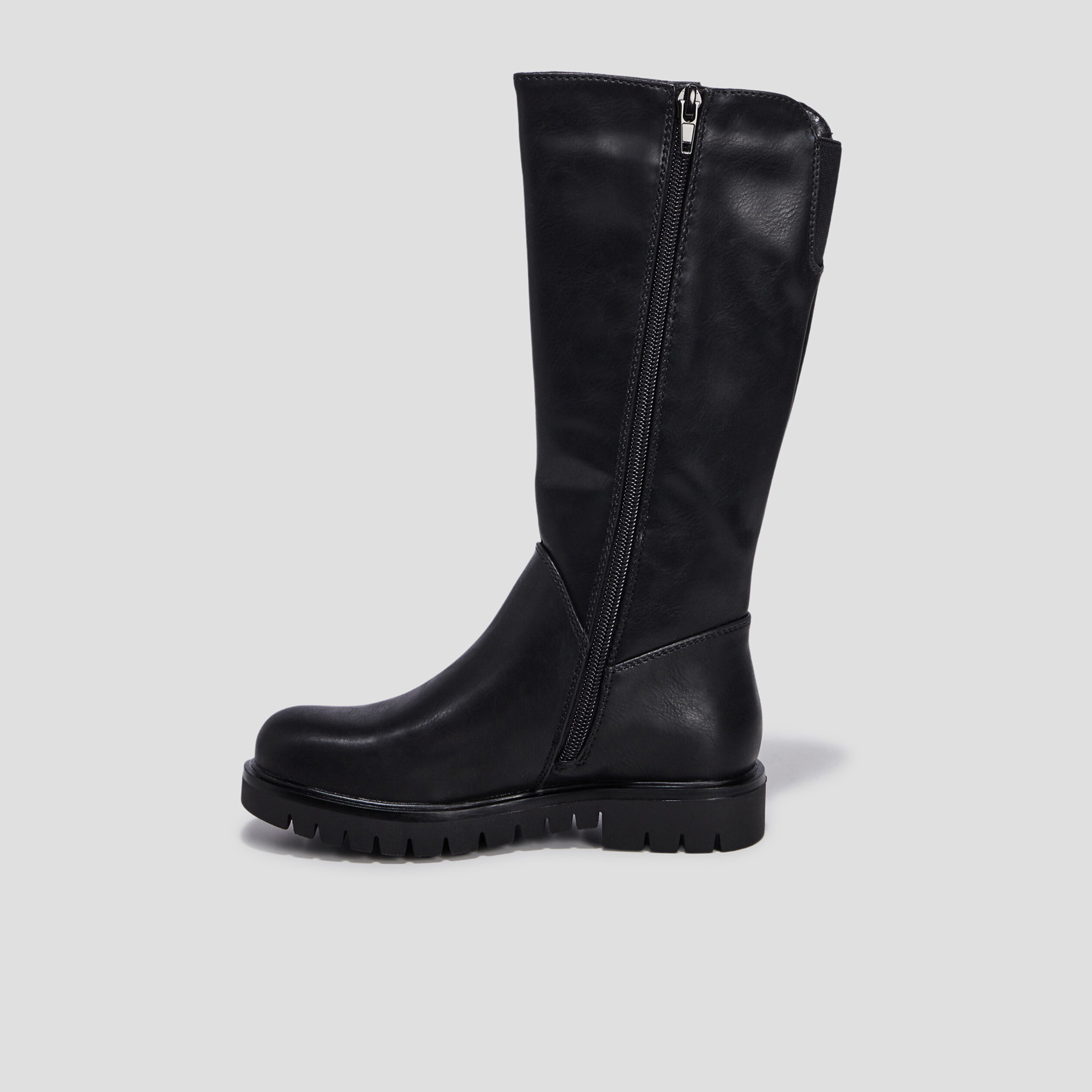 bottes crantees zippees a bout rond noir fille Bottes crantées zippées à bout rond noir fille
