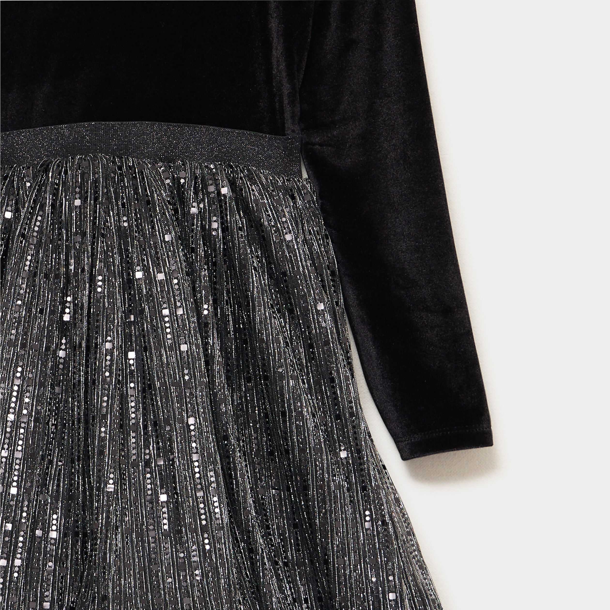 Robe buste velours bas tulle paillet&eacute; noir fille
