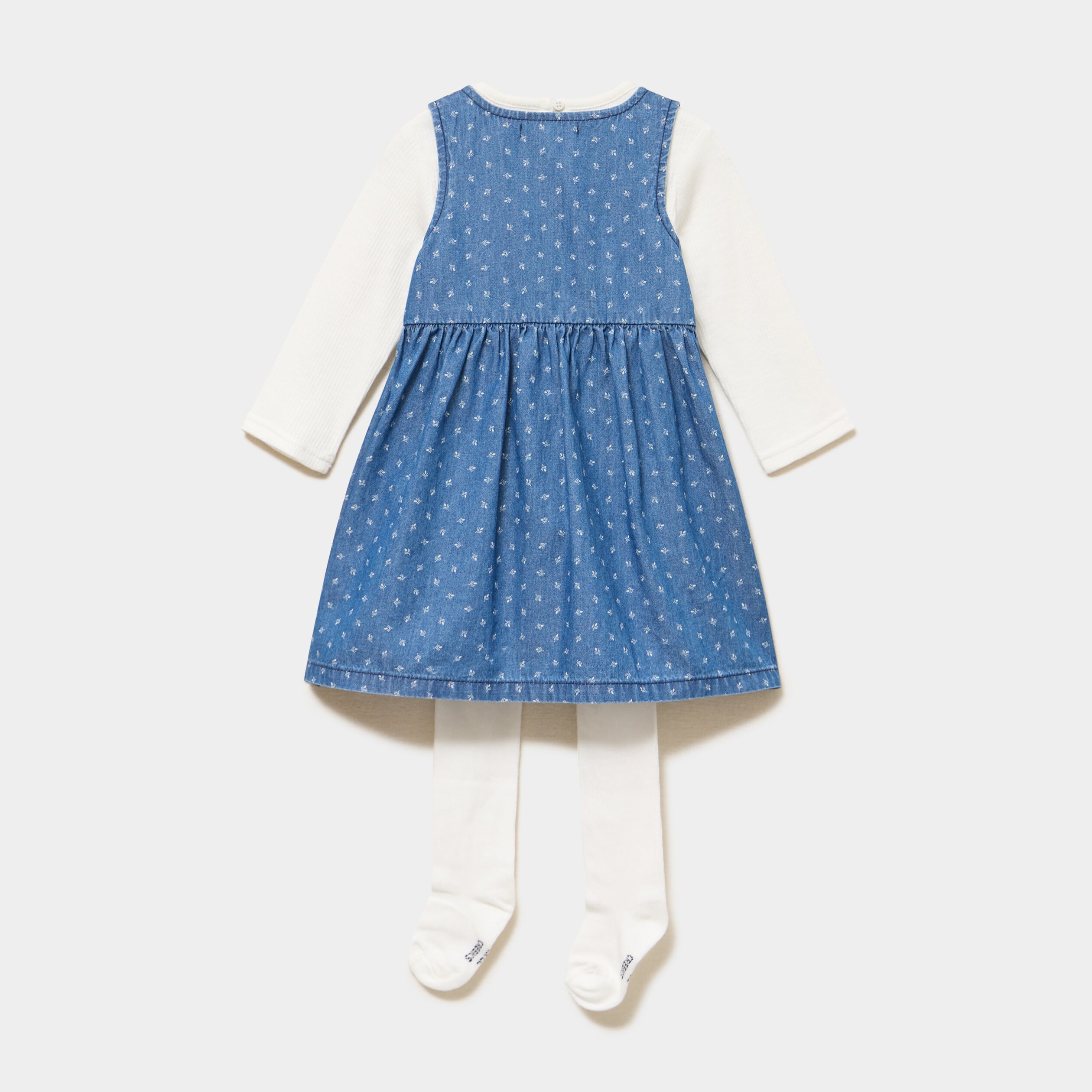 Ensemble 3 pi&egrave;ces robe t-shirt collants denim stone b&eacute;b&eacute; fille