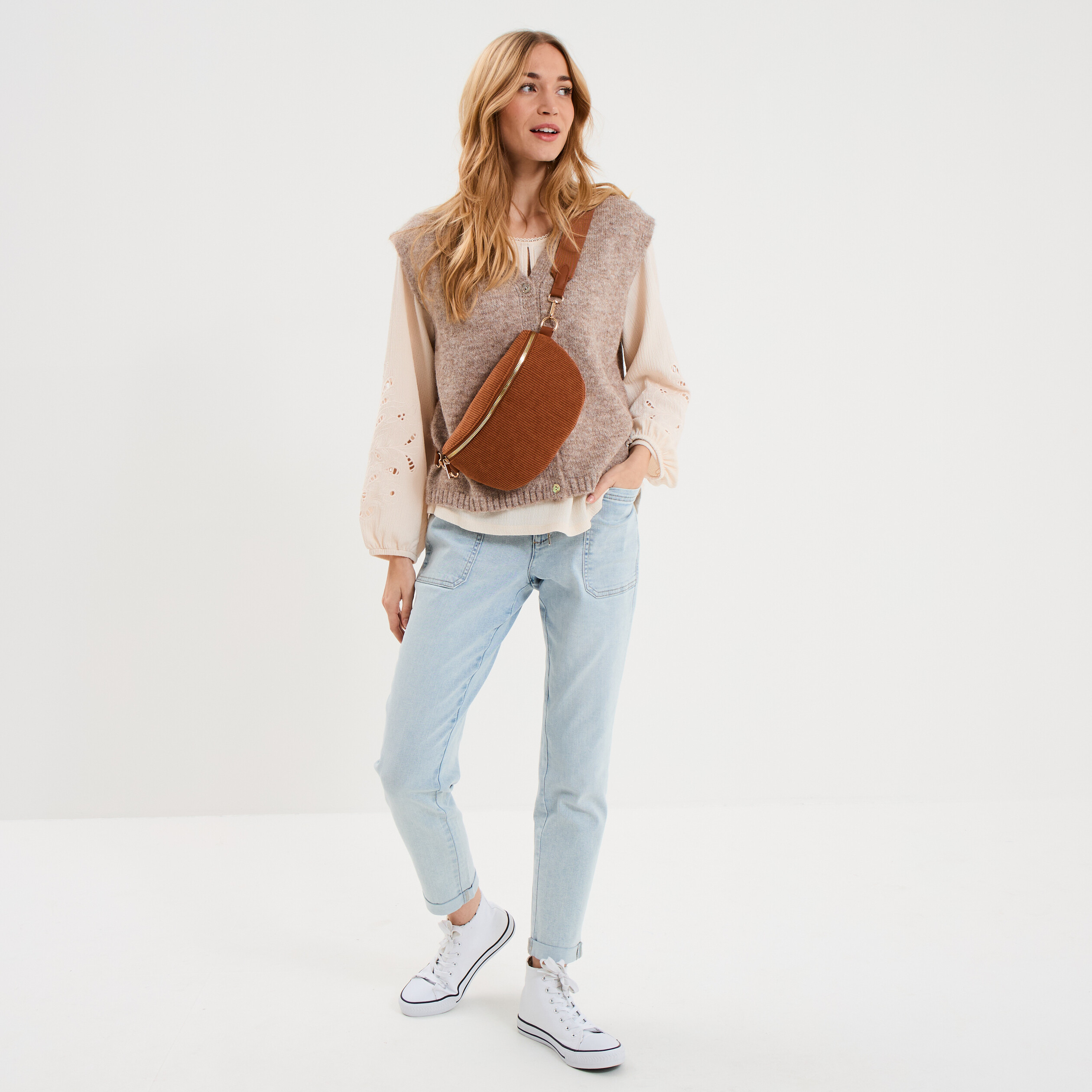 Gilet Sans Manches Beige En Crêpe - Taille 38, Marque Sophie, Neuf Avec étiquettes