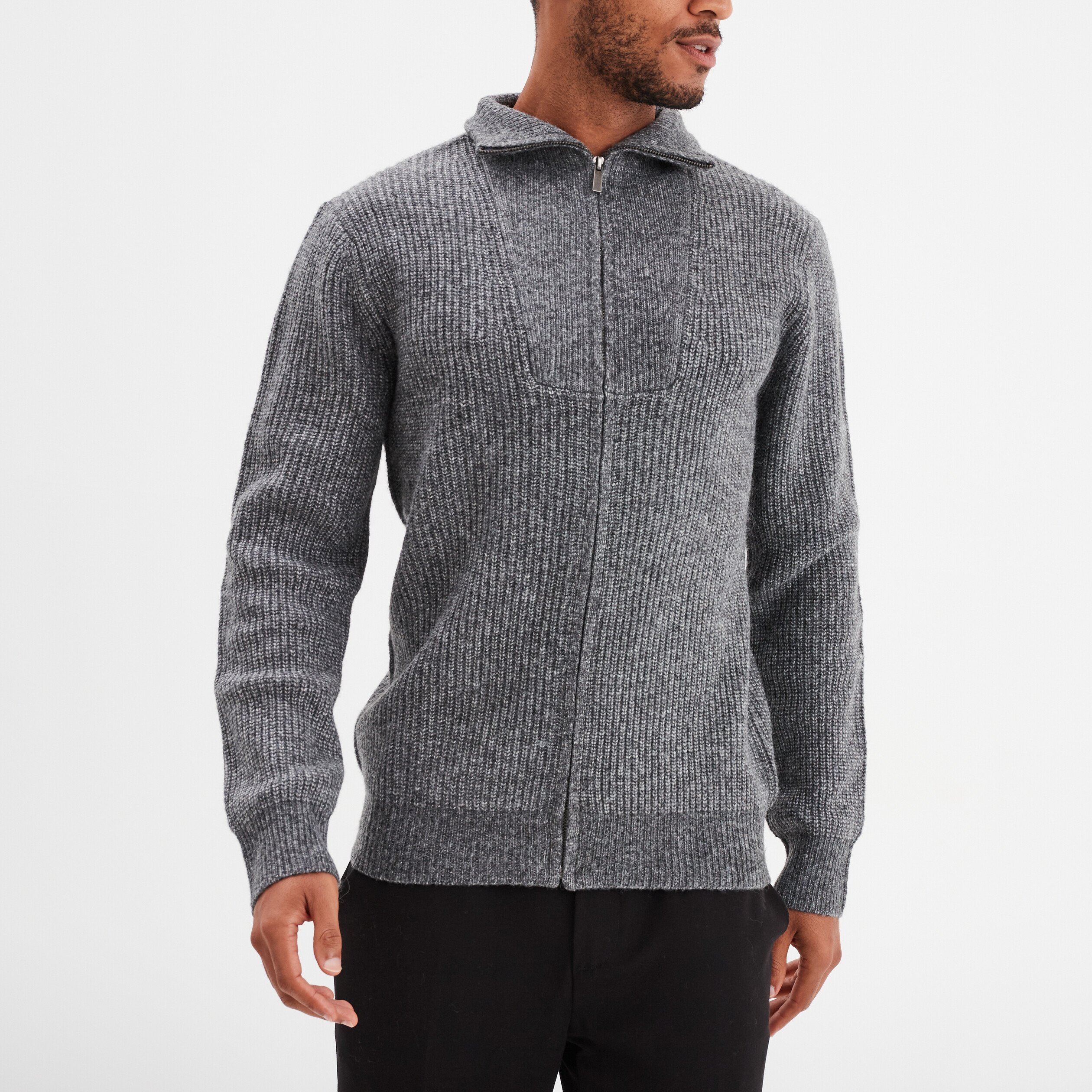 gilet col camionneur zippe cotele gris fonce homme Gilet col camionneur zippé côtelé gris foncé homme