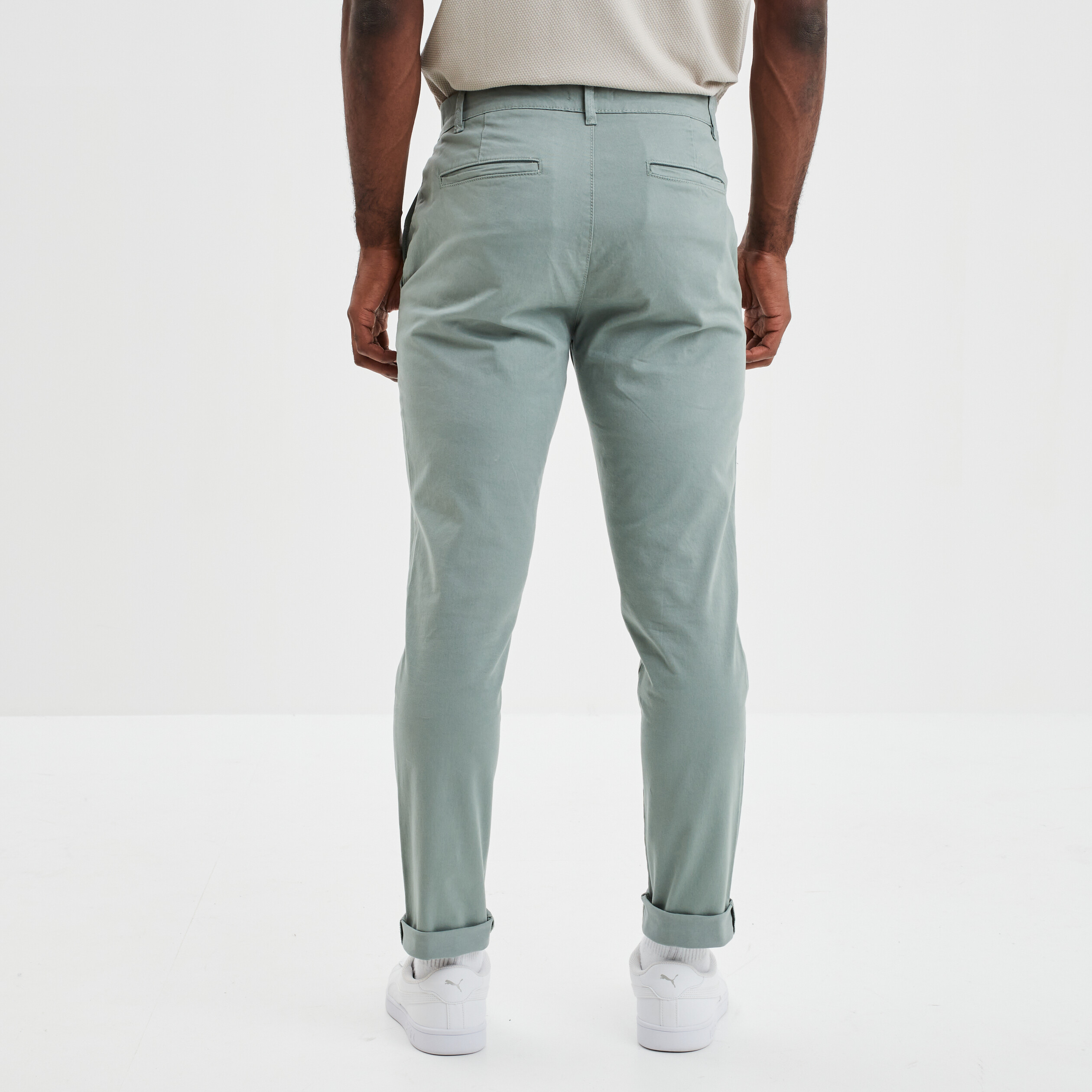 Pantalon chino slim coton vert clair homme