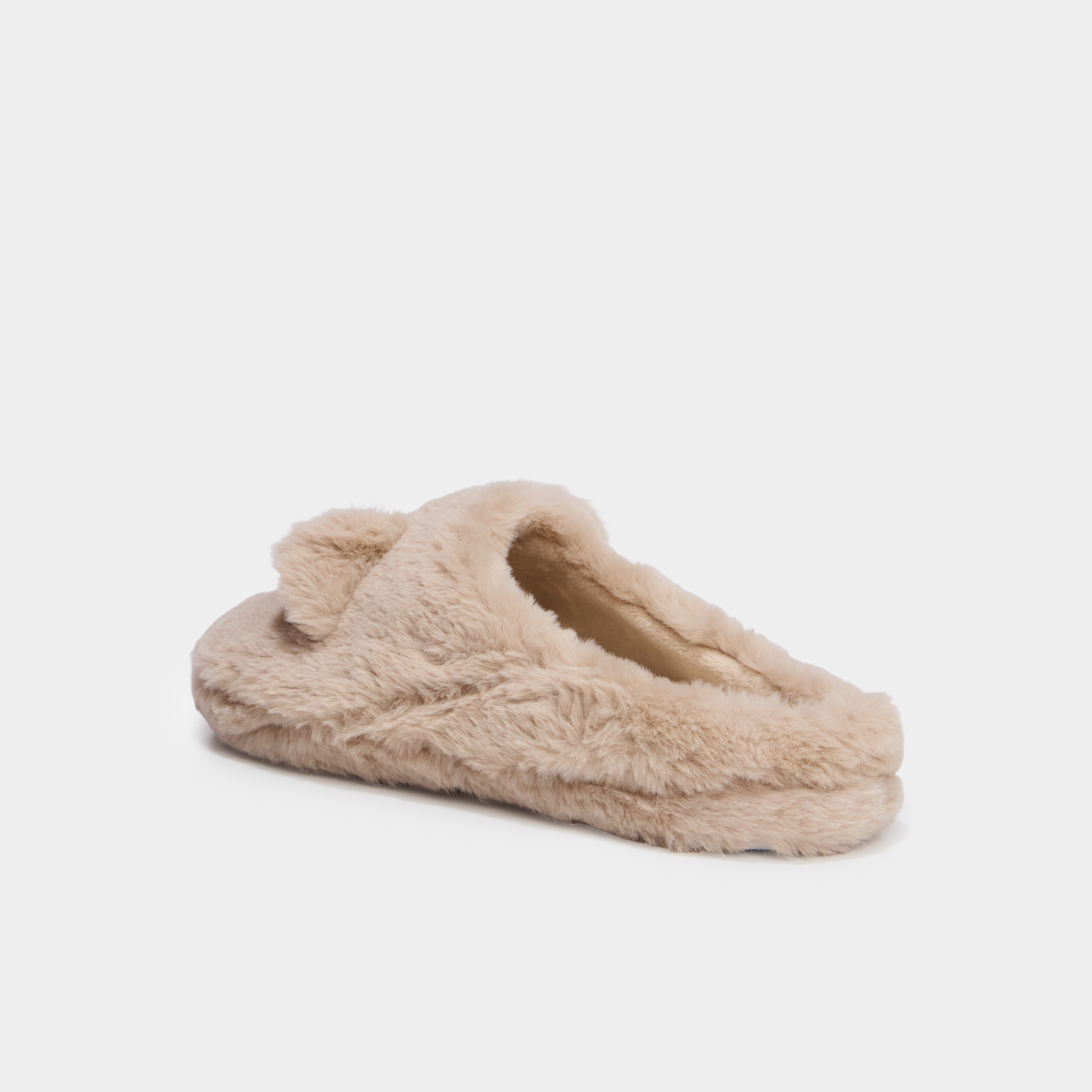 Chaussons mules effet fausse fourrure sable femme