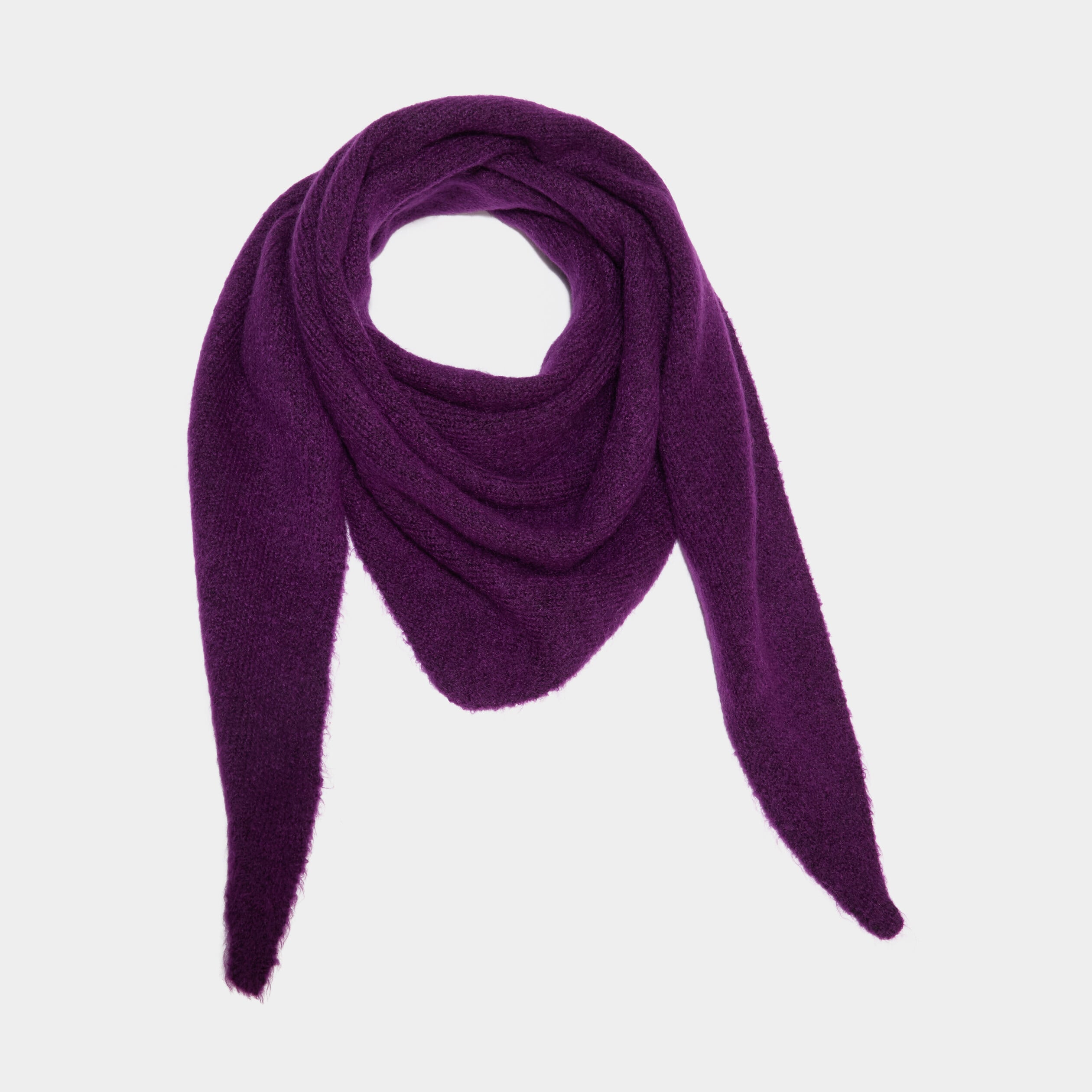 &Eacute;charpe triangulaire en maille douce violet fonc&eacute; femme