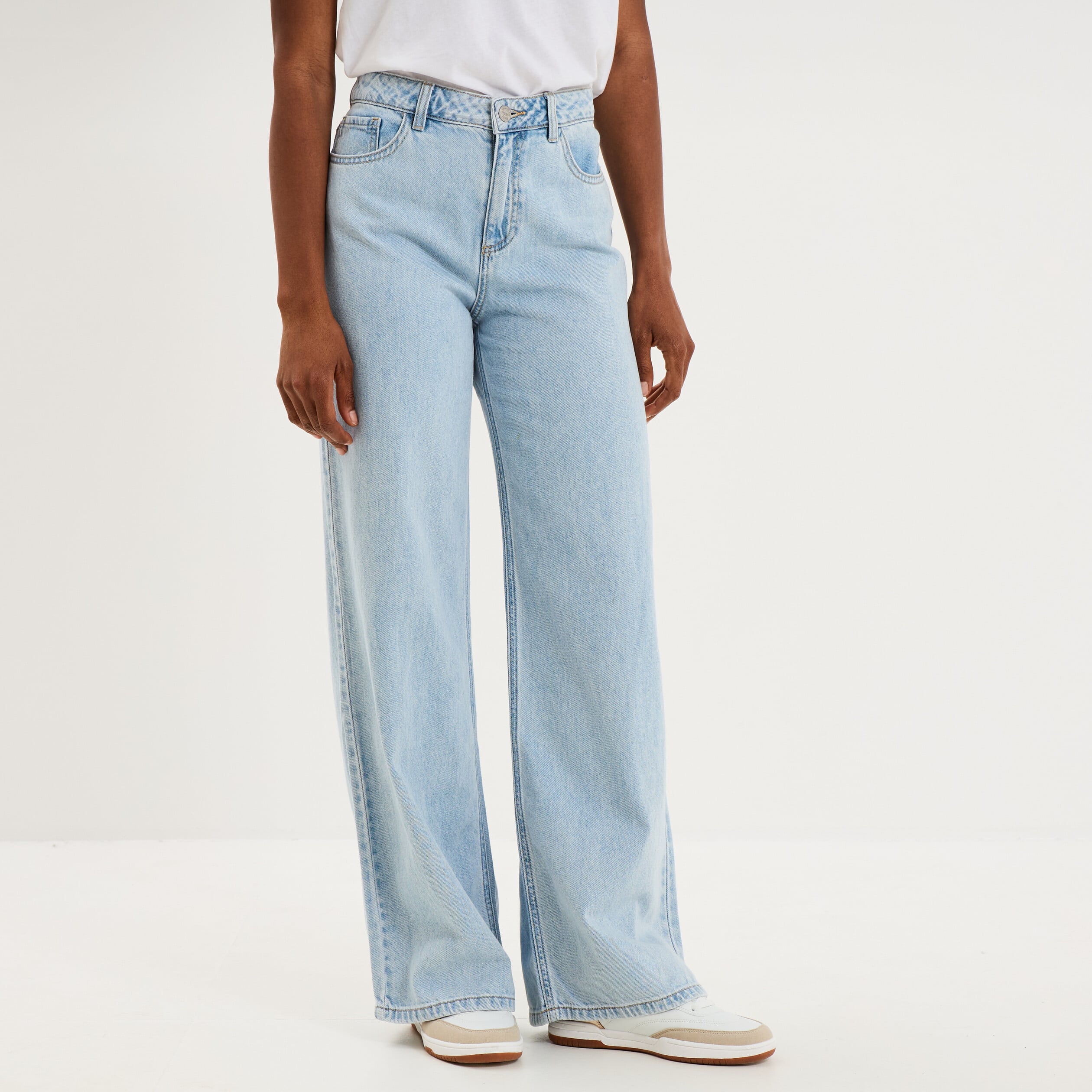 Jeans extra wide leg taille haute denim triple stone femme