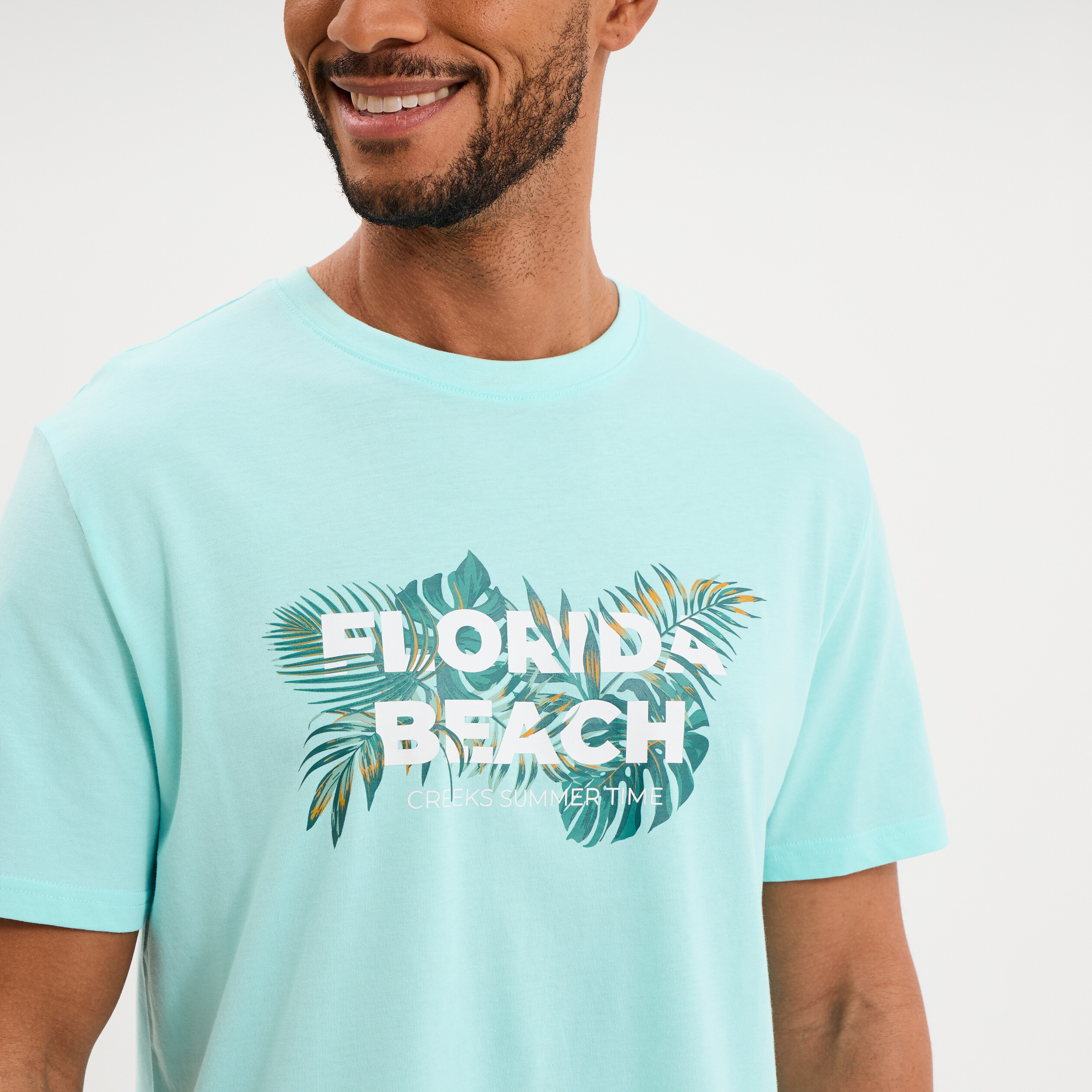 T-shirt &agrave; manches courtes droit coton bleu turquoise homme