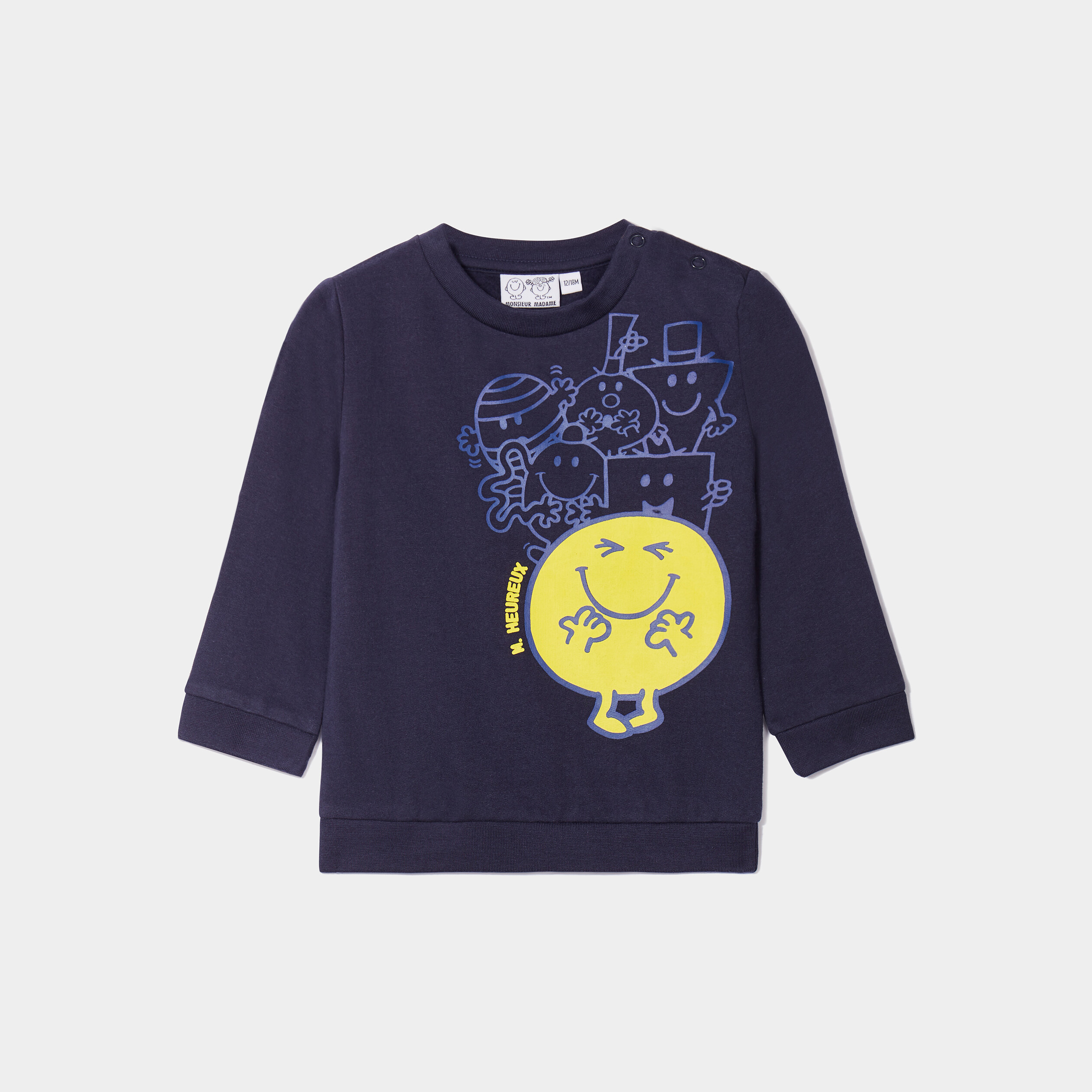 Sweat coton Monsieur Madame Mr Heureux bleu marine bébé garçon