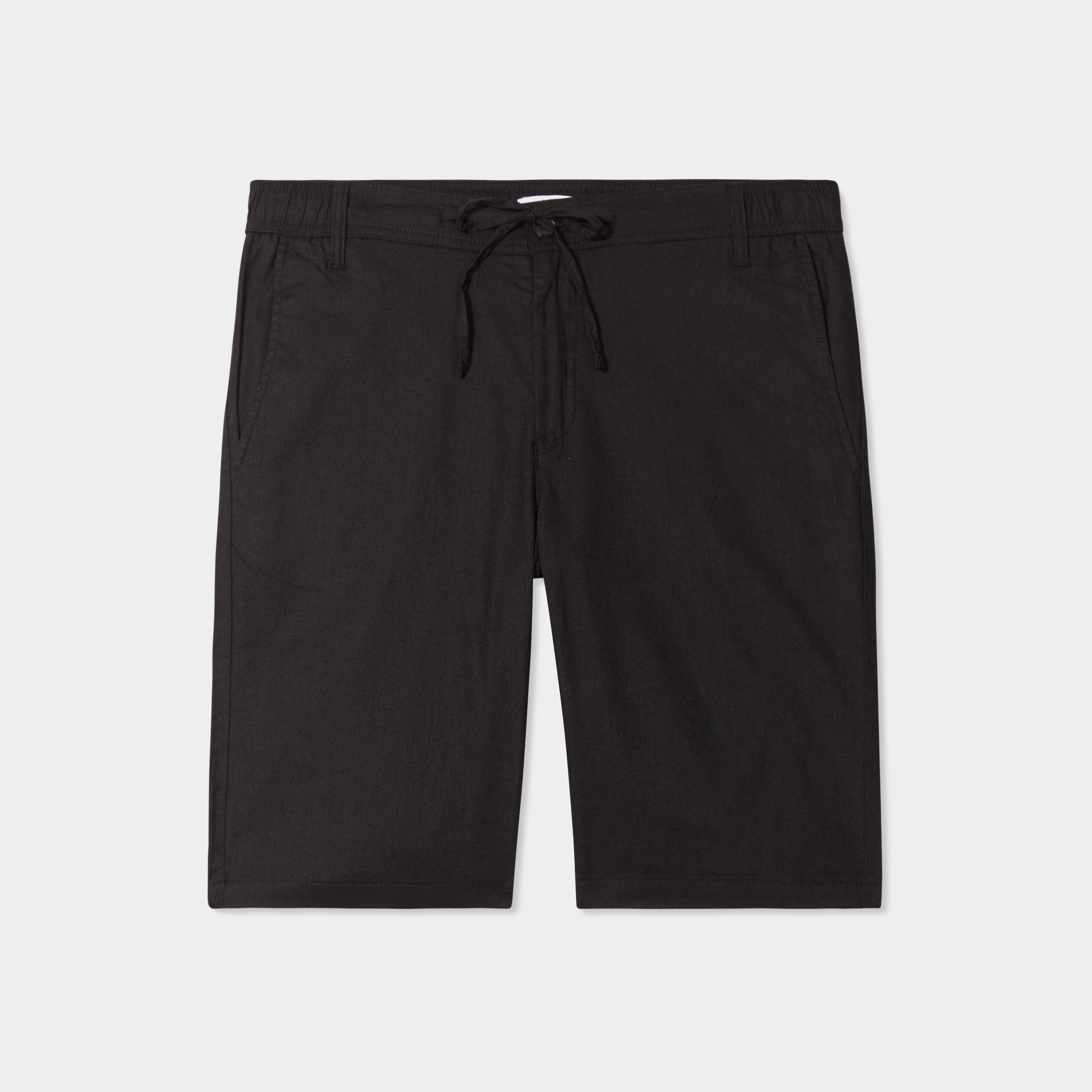 bermuda chino a coulisse lin melange noir homme Bermuda chino à coulisse lin mélangé noir homme