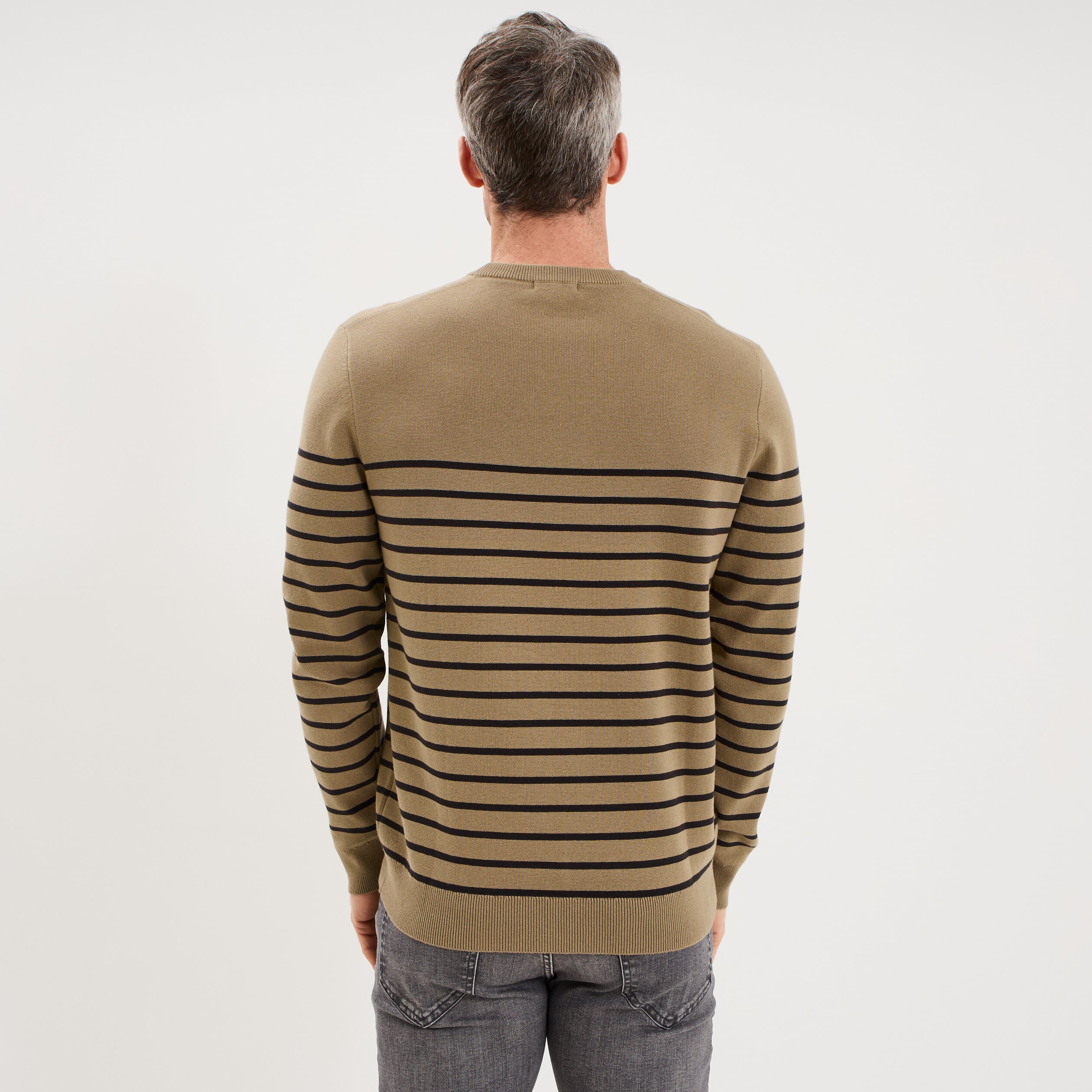 Pull col rond manches longues taupe homme