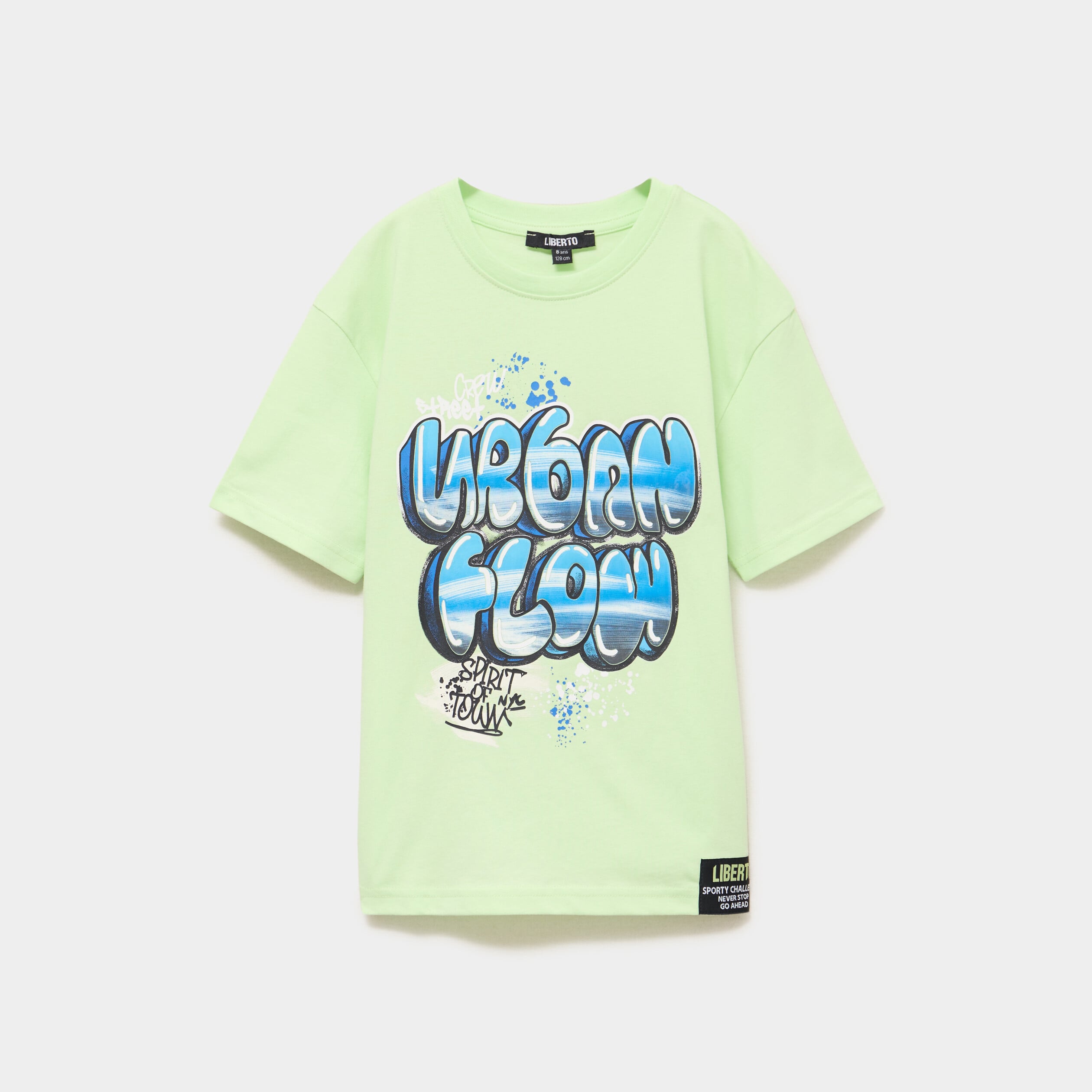 T-shirt oversize manches courtes coton vert fluo gar&ccedil;on