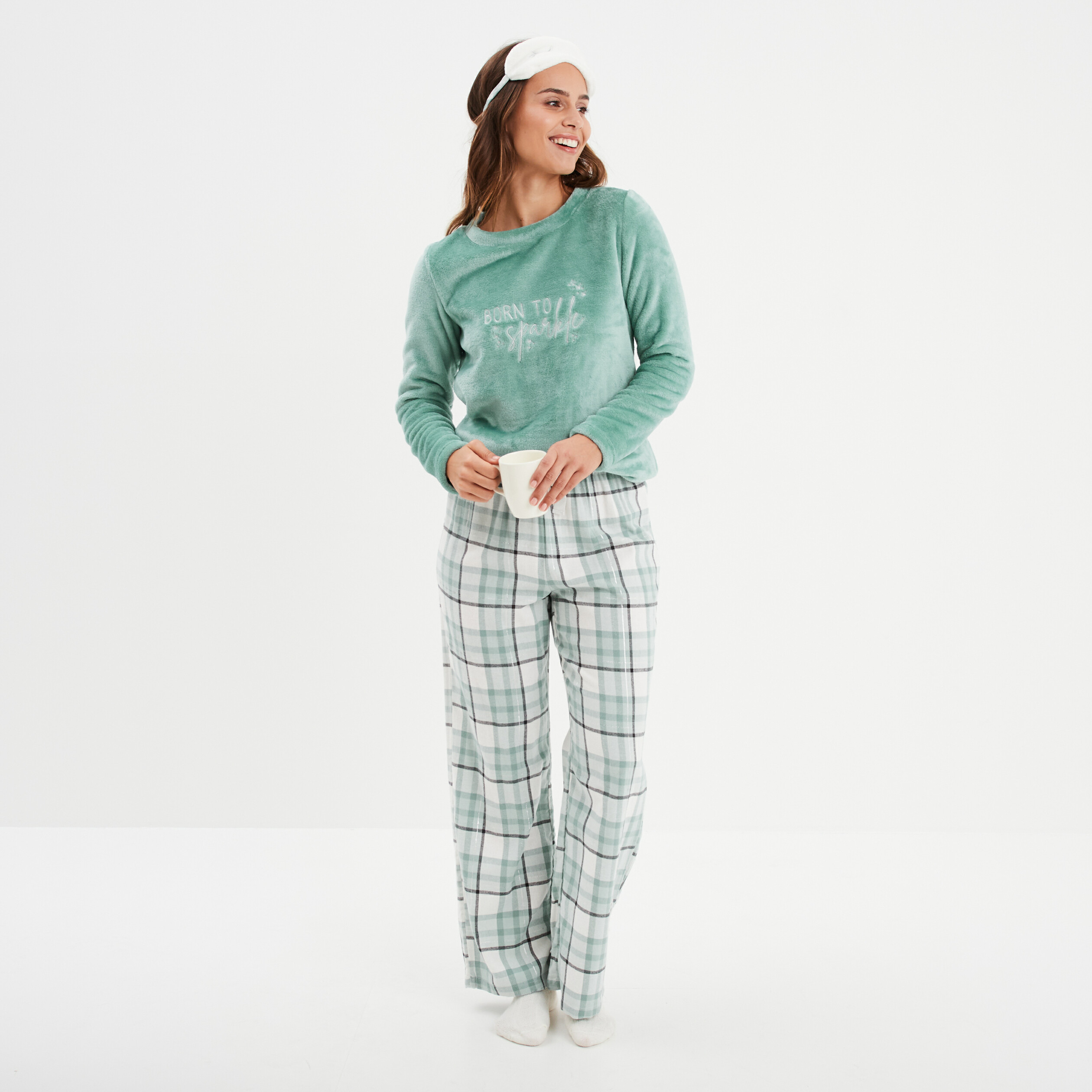 ensemble pyjama effet polaire 3 pieces vert femme Ensemble pyjama effet polaire 3 pièces vert femme