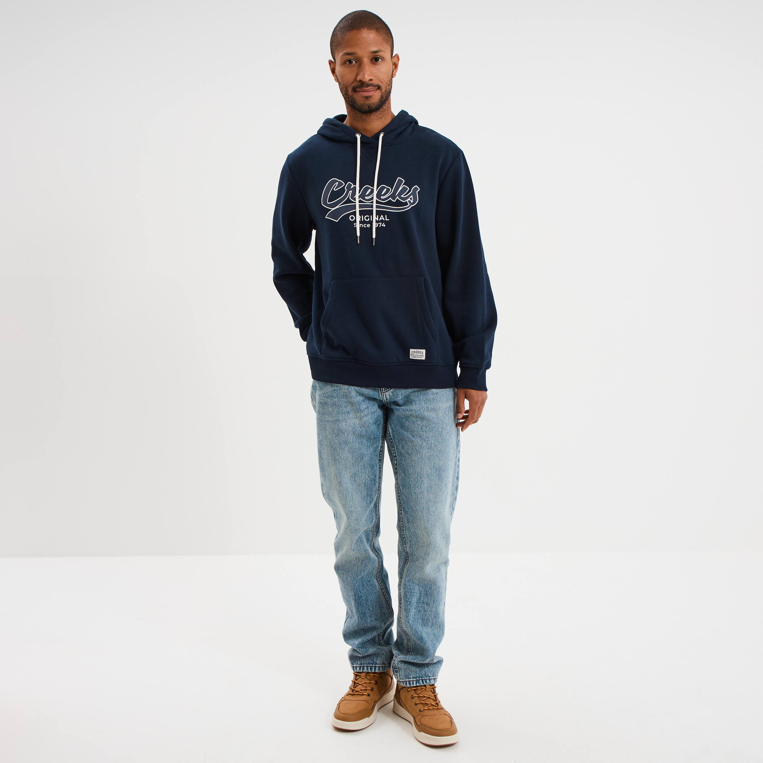 Sweat hoodie molleton 1 poche bleu marine homme