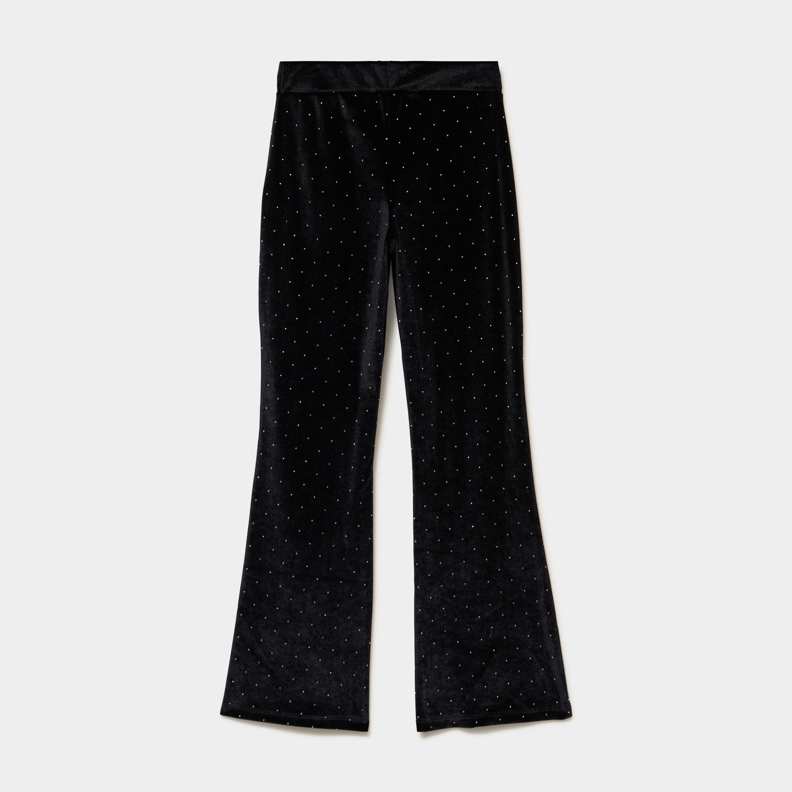 Pantalon flare effet velours &agrave; strass noir fille