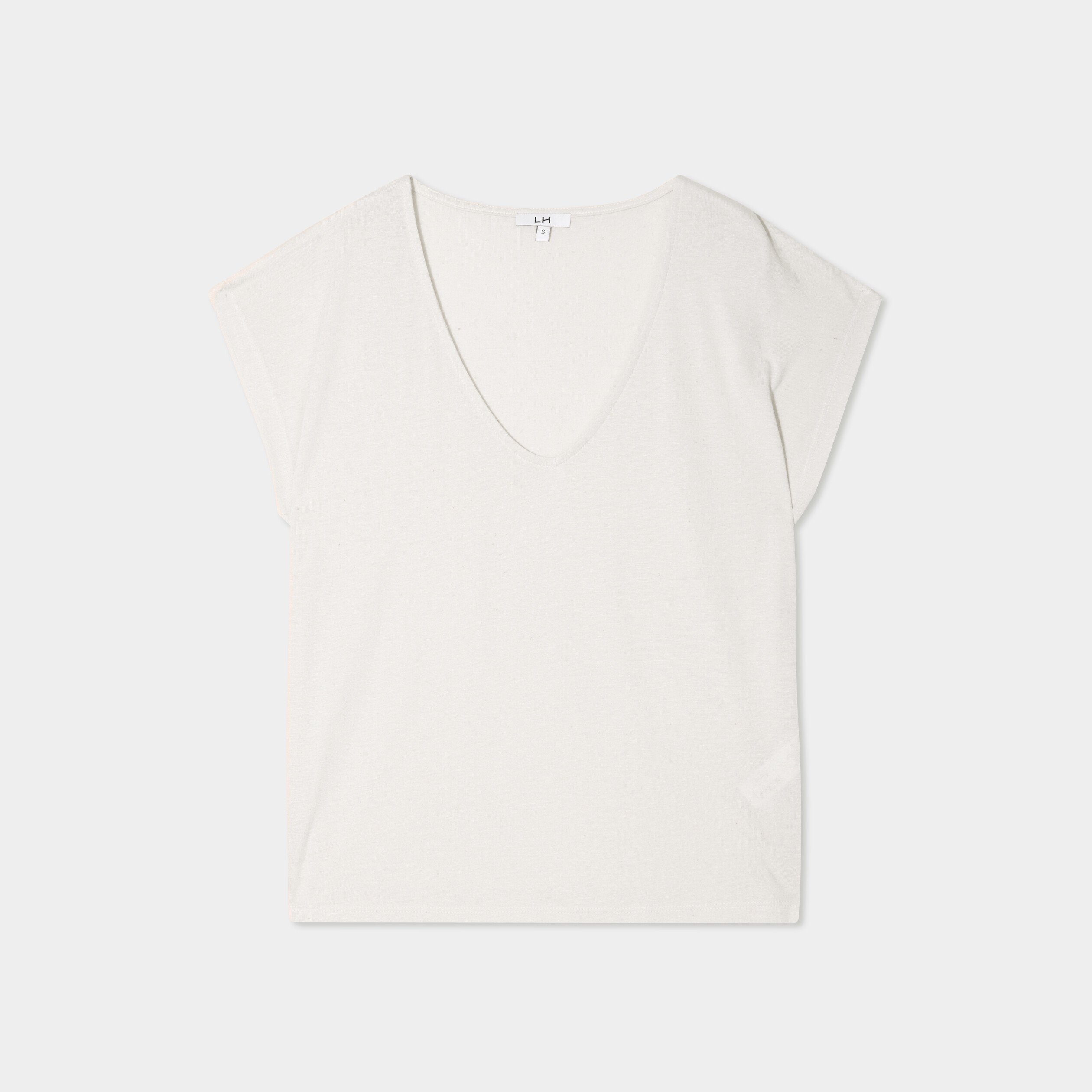 t shirt manches courtes lin melange gris clair femme T-shirt manches courtes lin mélangé gris clair femme