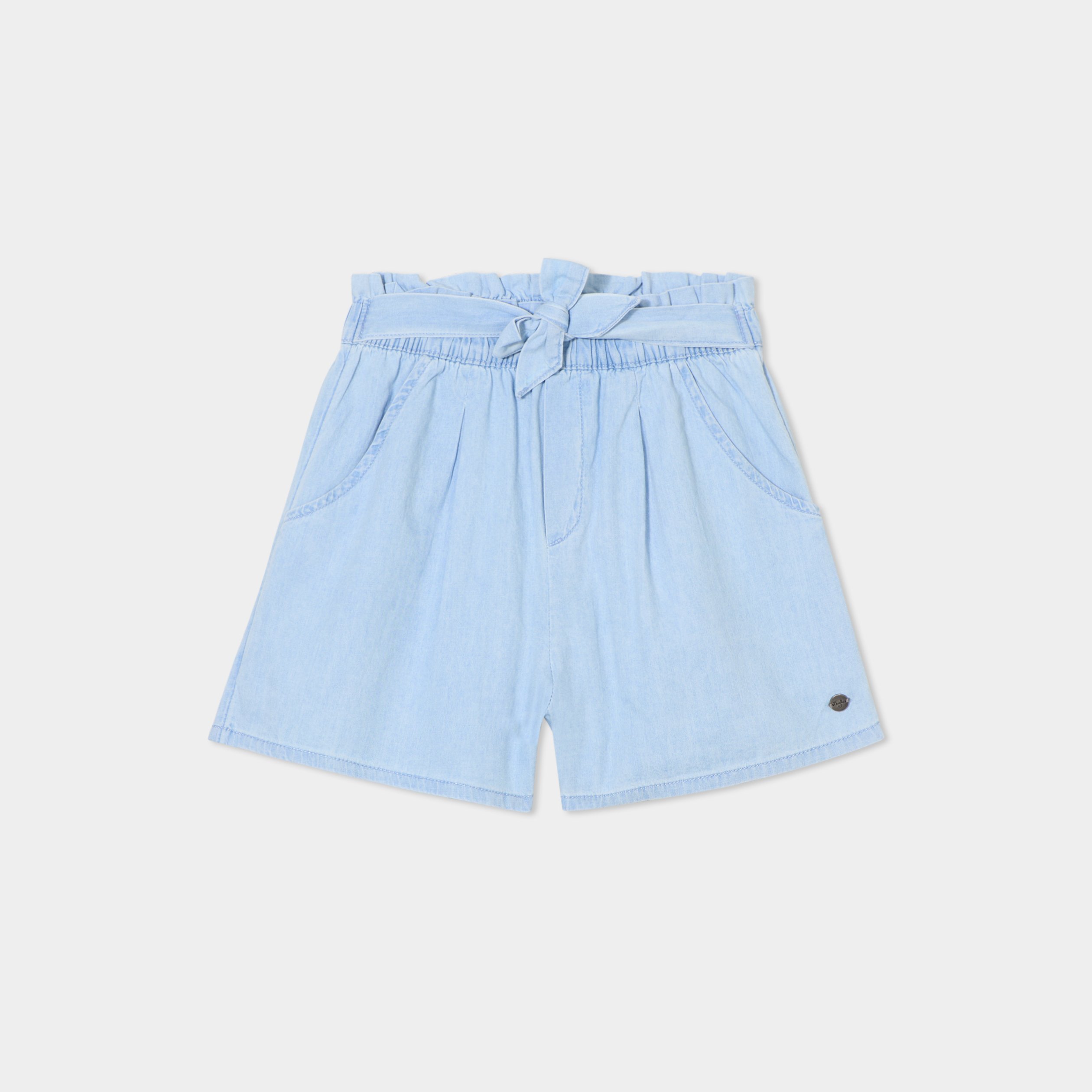 short en jean avec ceinture noeud taille denim triple stone fille Short en jean avec ceinture noeud taille denim triple stone fille