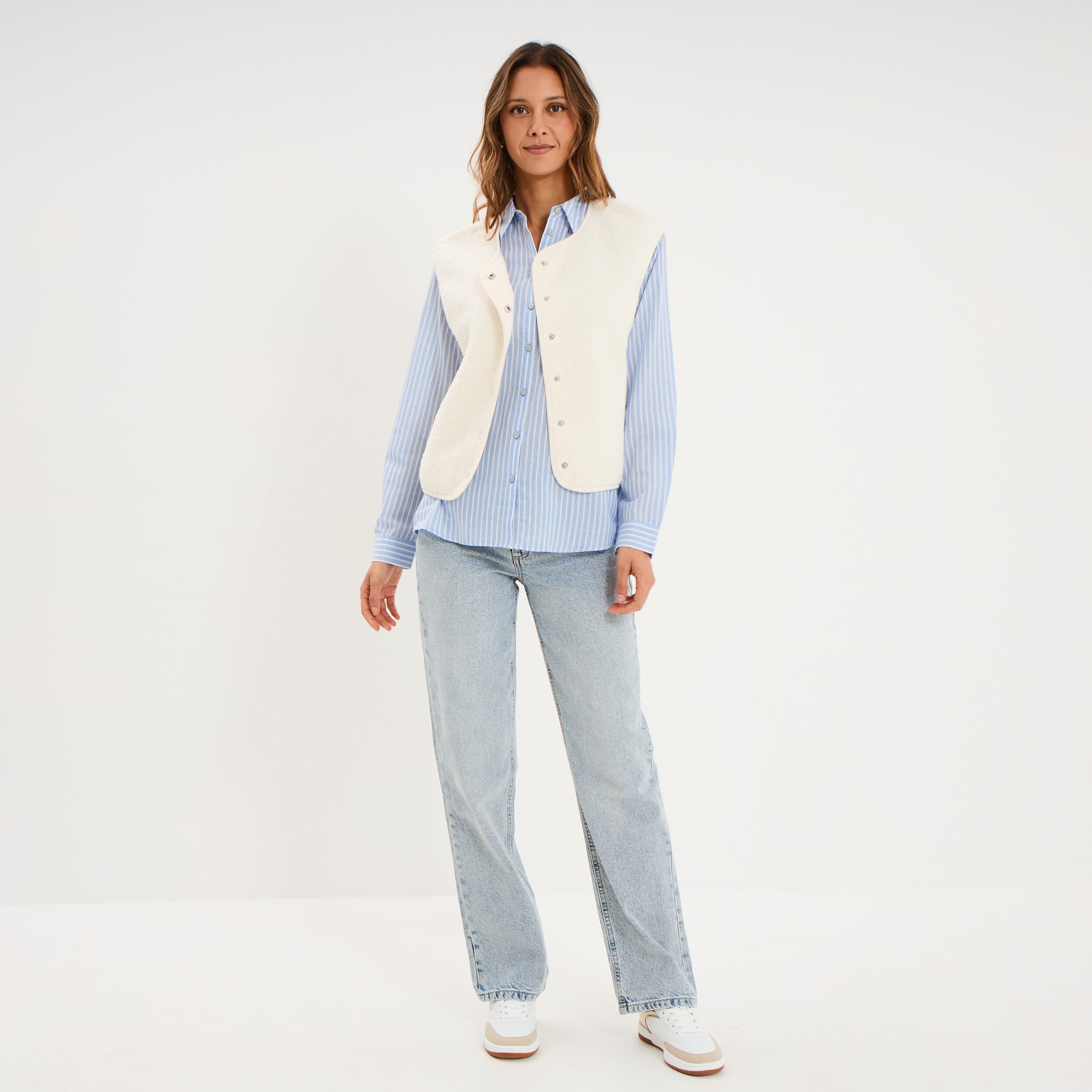 Veste sans manches effet polaire ecru femme