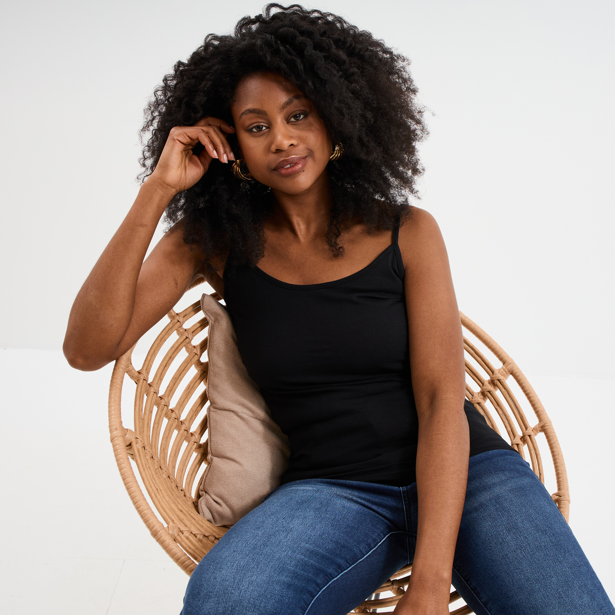 Débardeur coton bretelles réglables noir femme