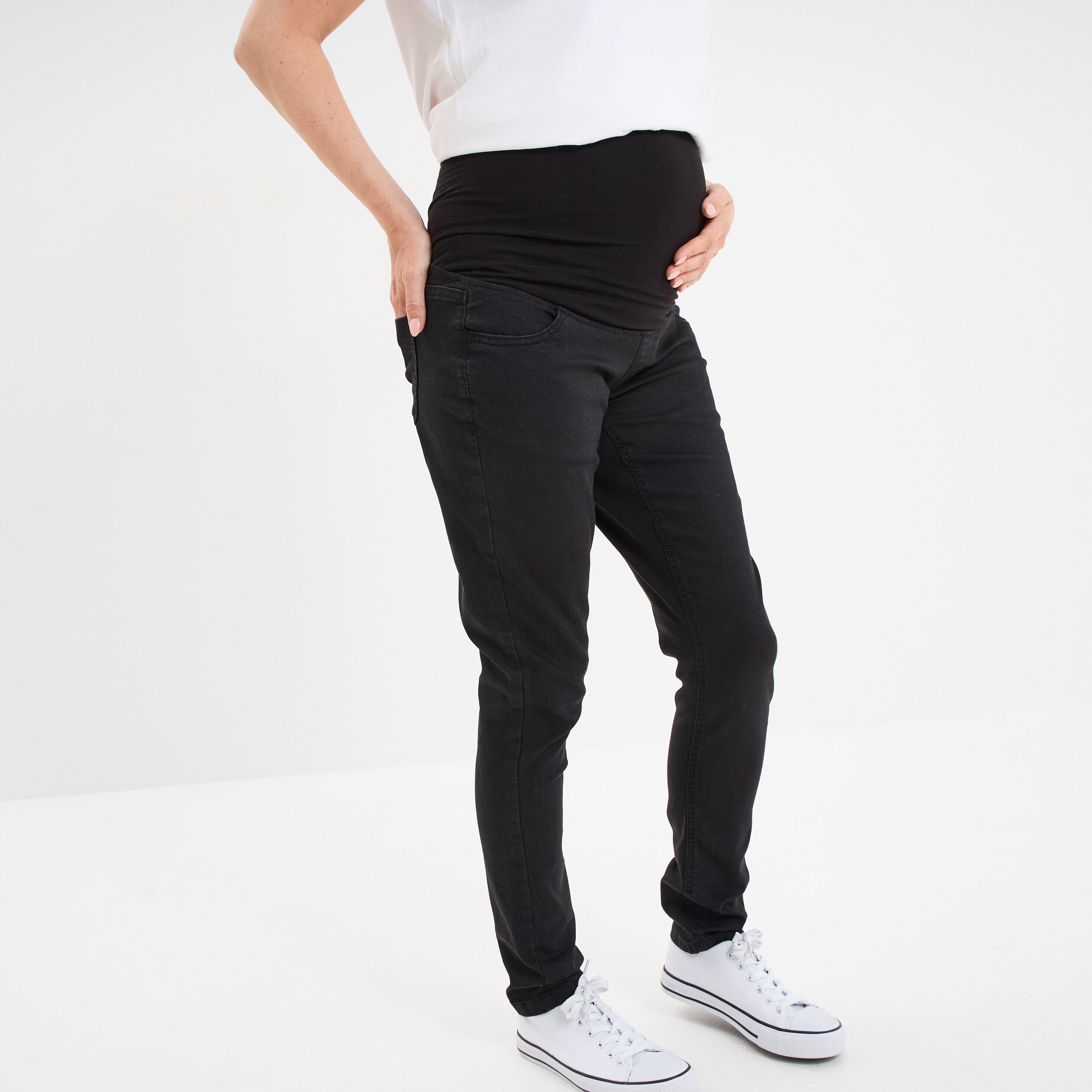 Jegging grossesse confort avec bandeau denim noir femme maternité