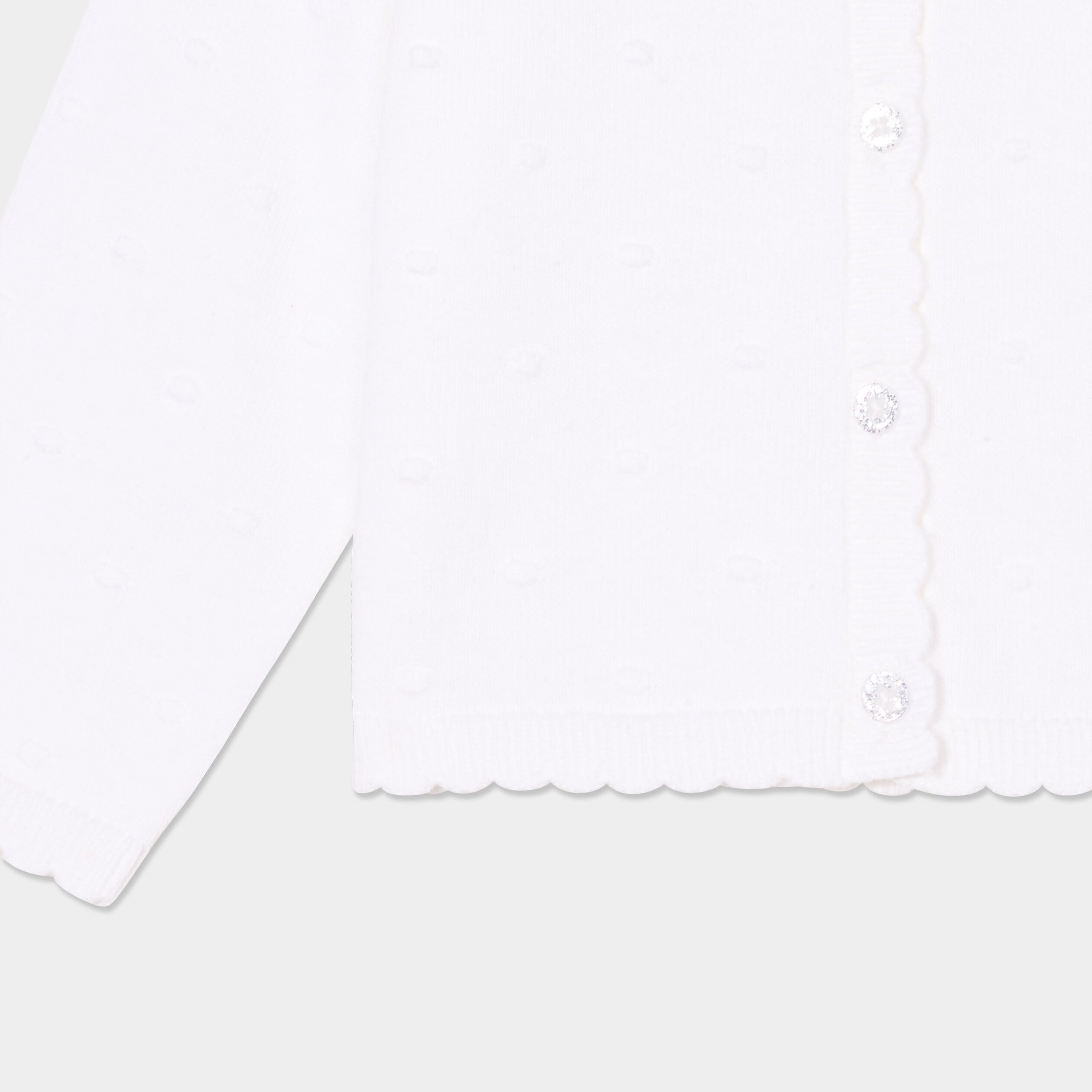Gilet boutonn&eacute; bord festonn&eacute; coton blanc b&eacute;b&eacute; fille
