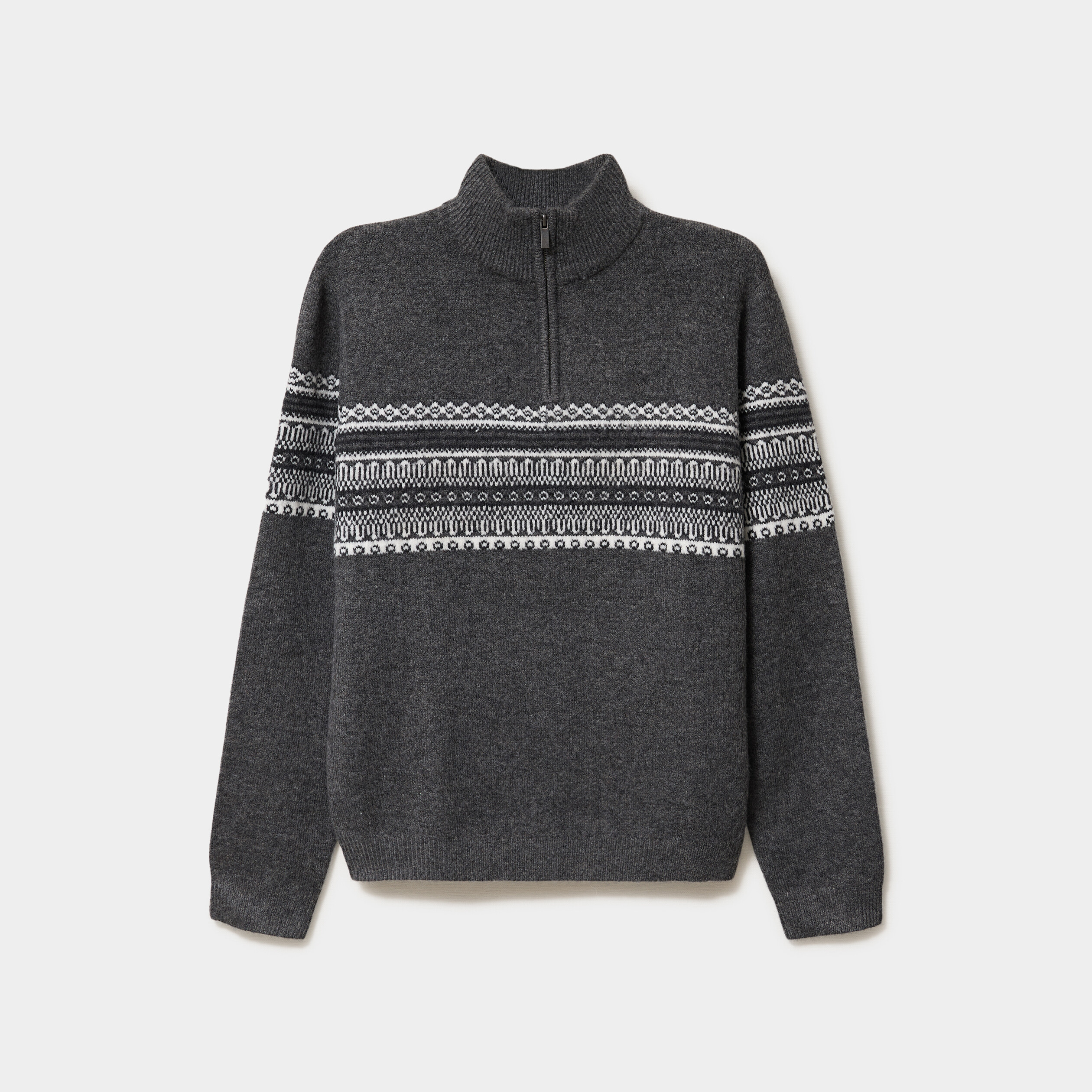 Pull camionneur jacquard manches longues gris fonc&eacute; homme