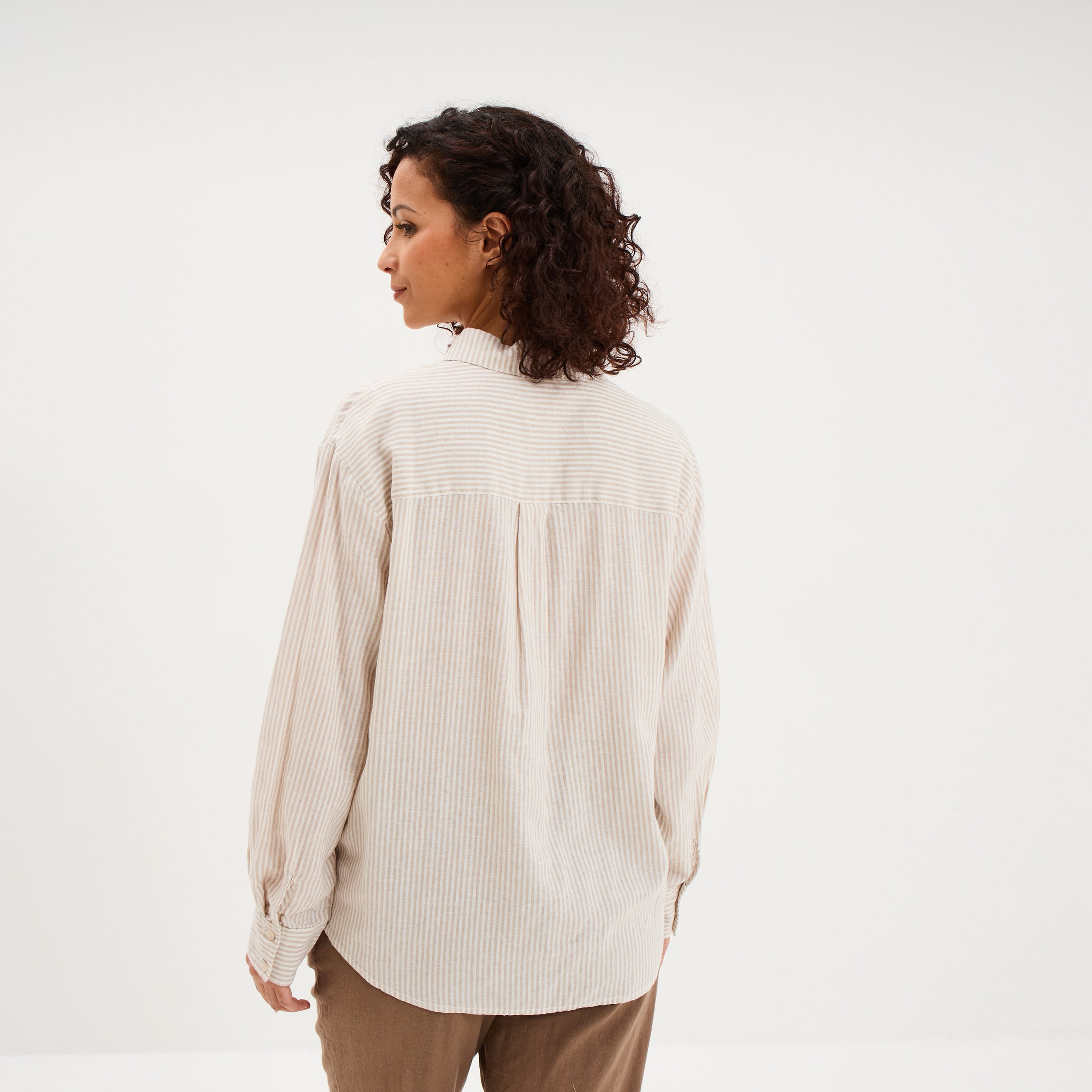 Chemise oversize lin m&eacute;lang&eacute; beige femme