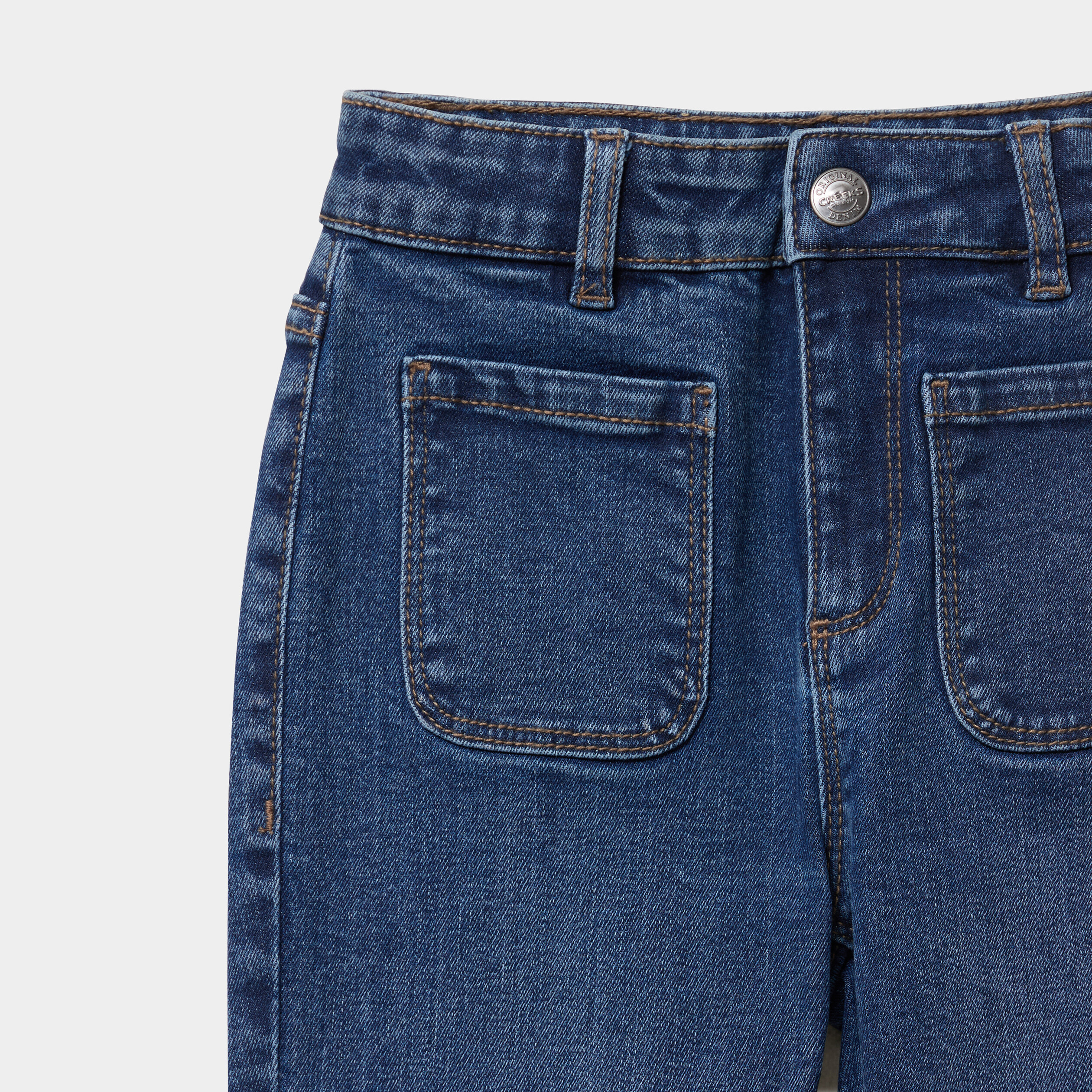 Jean flare poches plaqu&eacute;es bleu fonc&eacute; fille