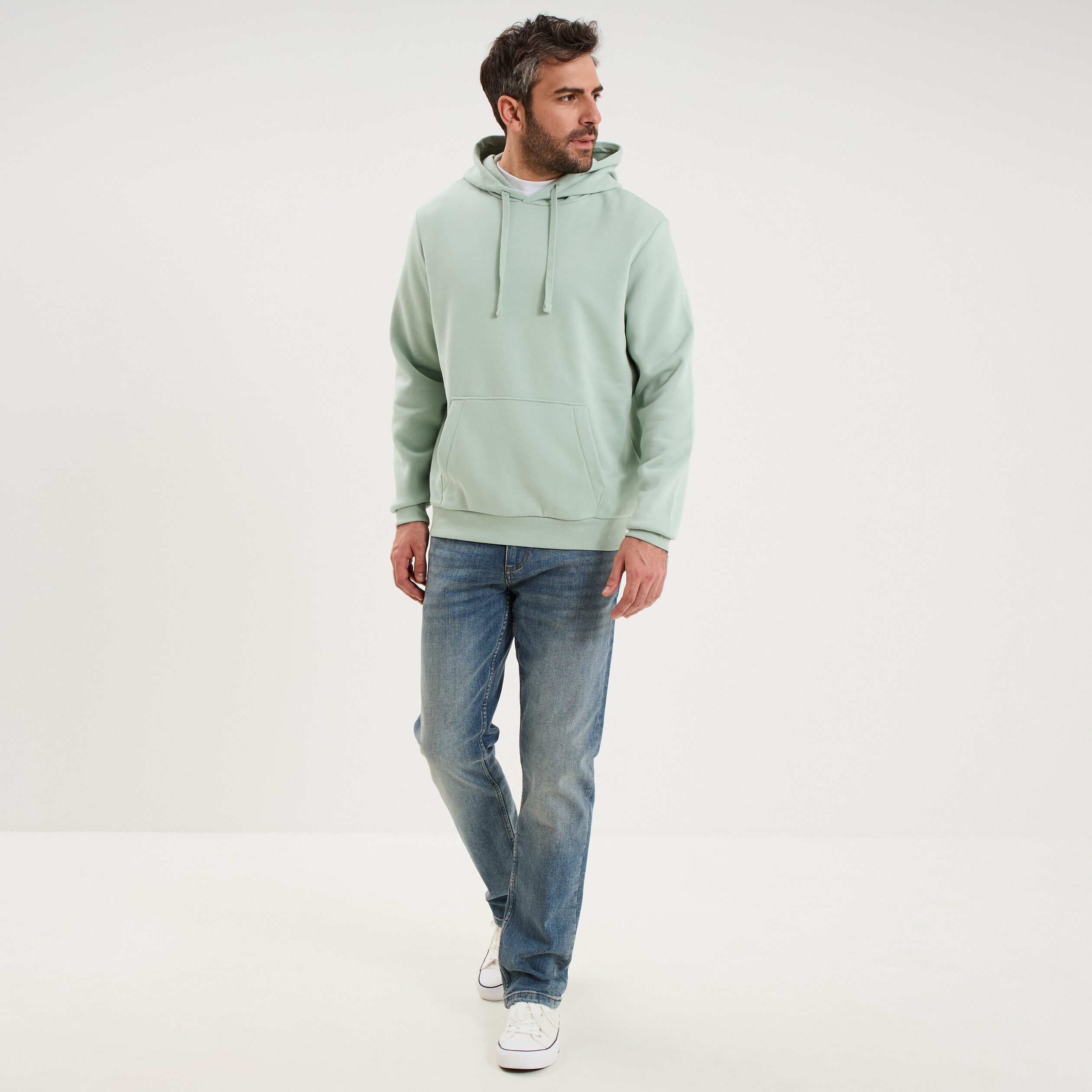Sweat molleton &agrave; capuche hoodie vert pastel homme