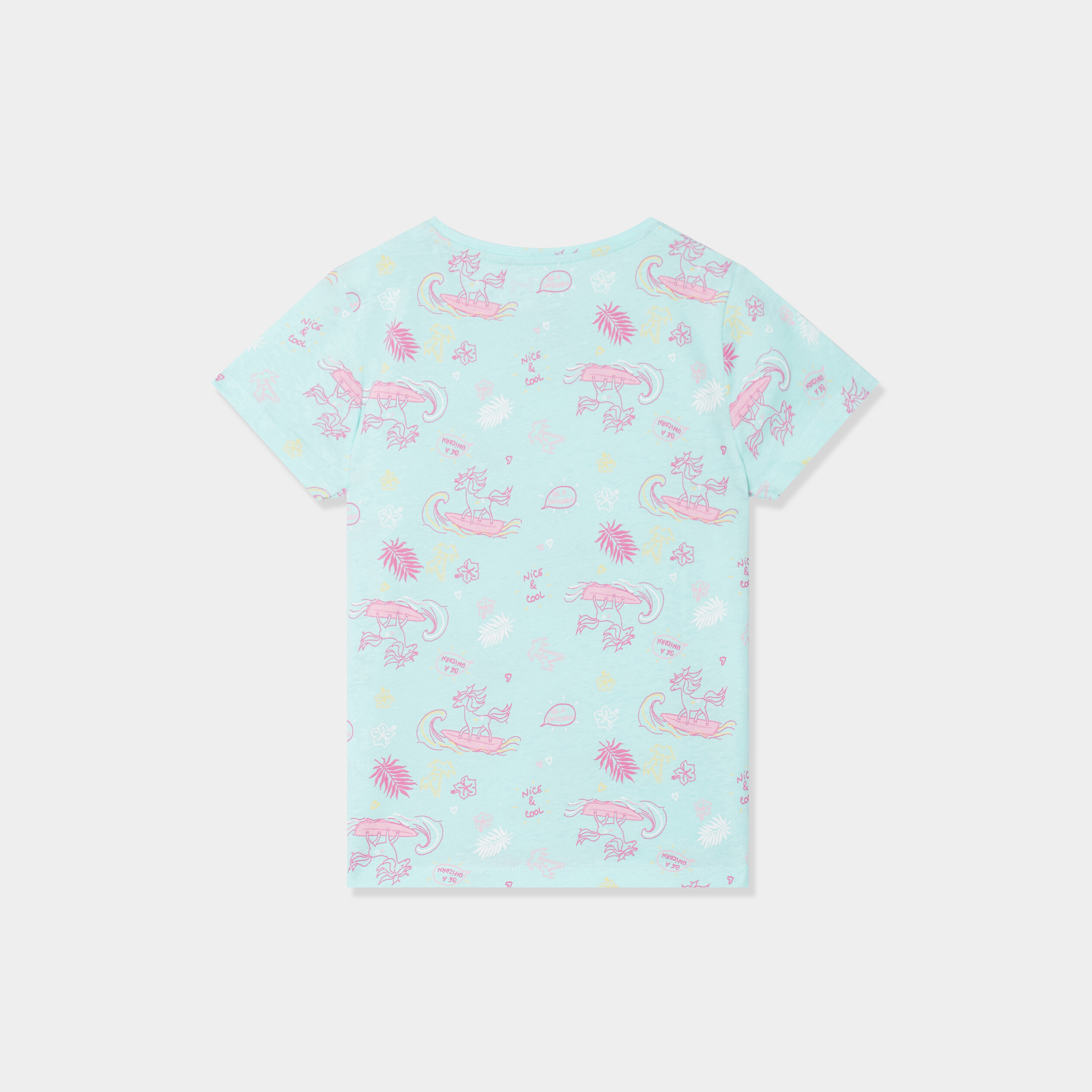 T-shirt col rond manches courtes coton bleu clair fille