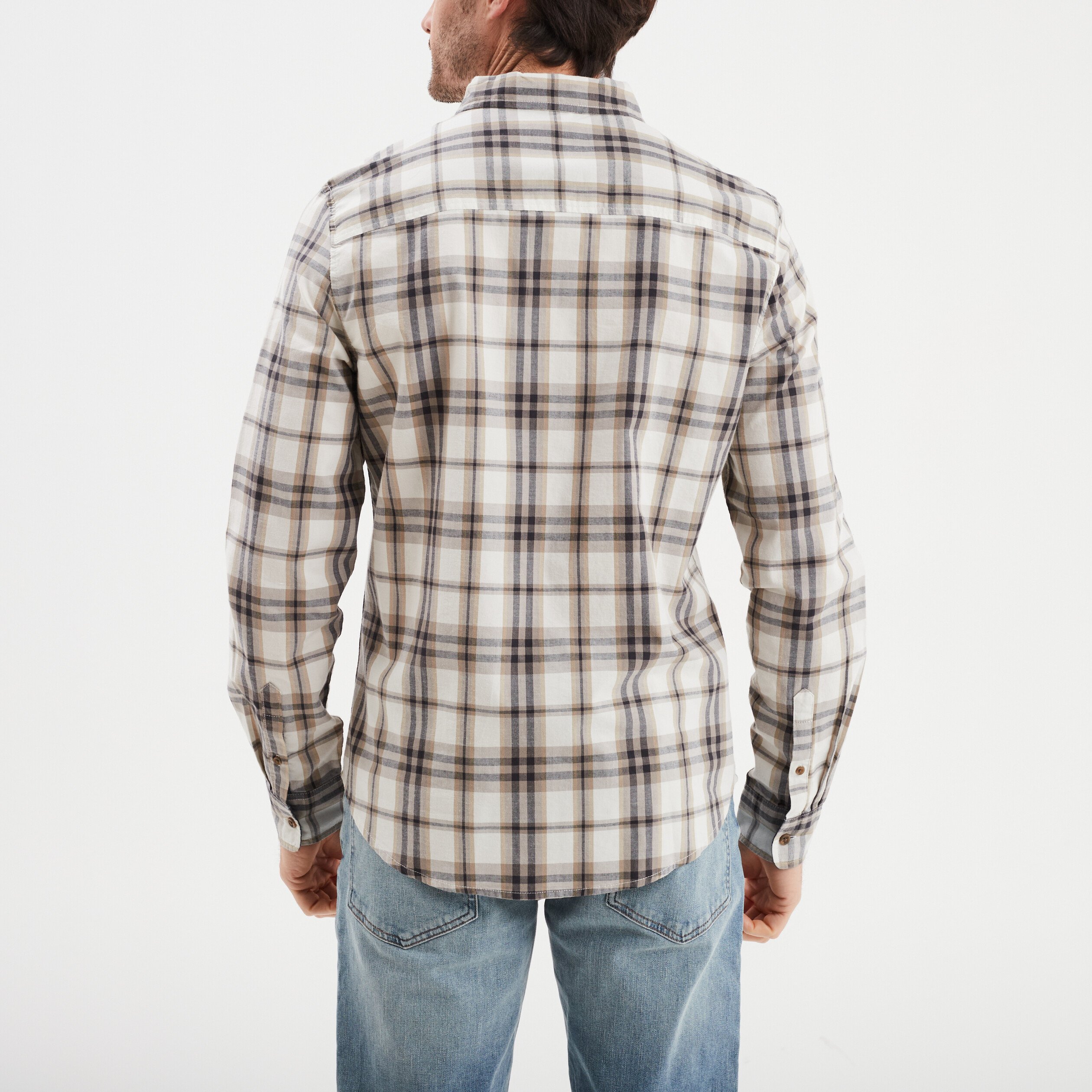 chemise droite manches retroussees beige homme Chemise droite manches retroussées beige homme