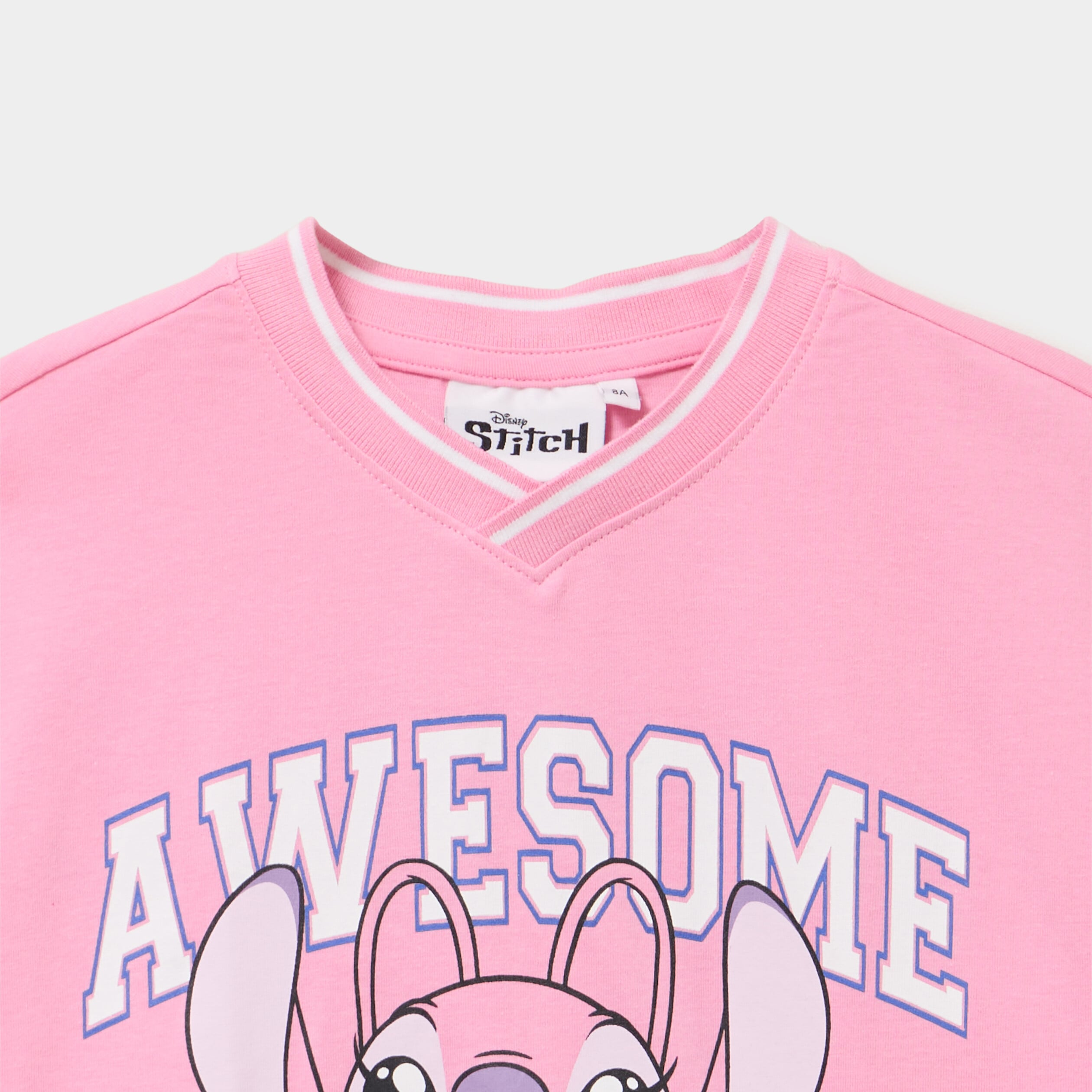T-shirt col en V coton Stitch rose fluo fille
