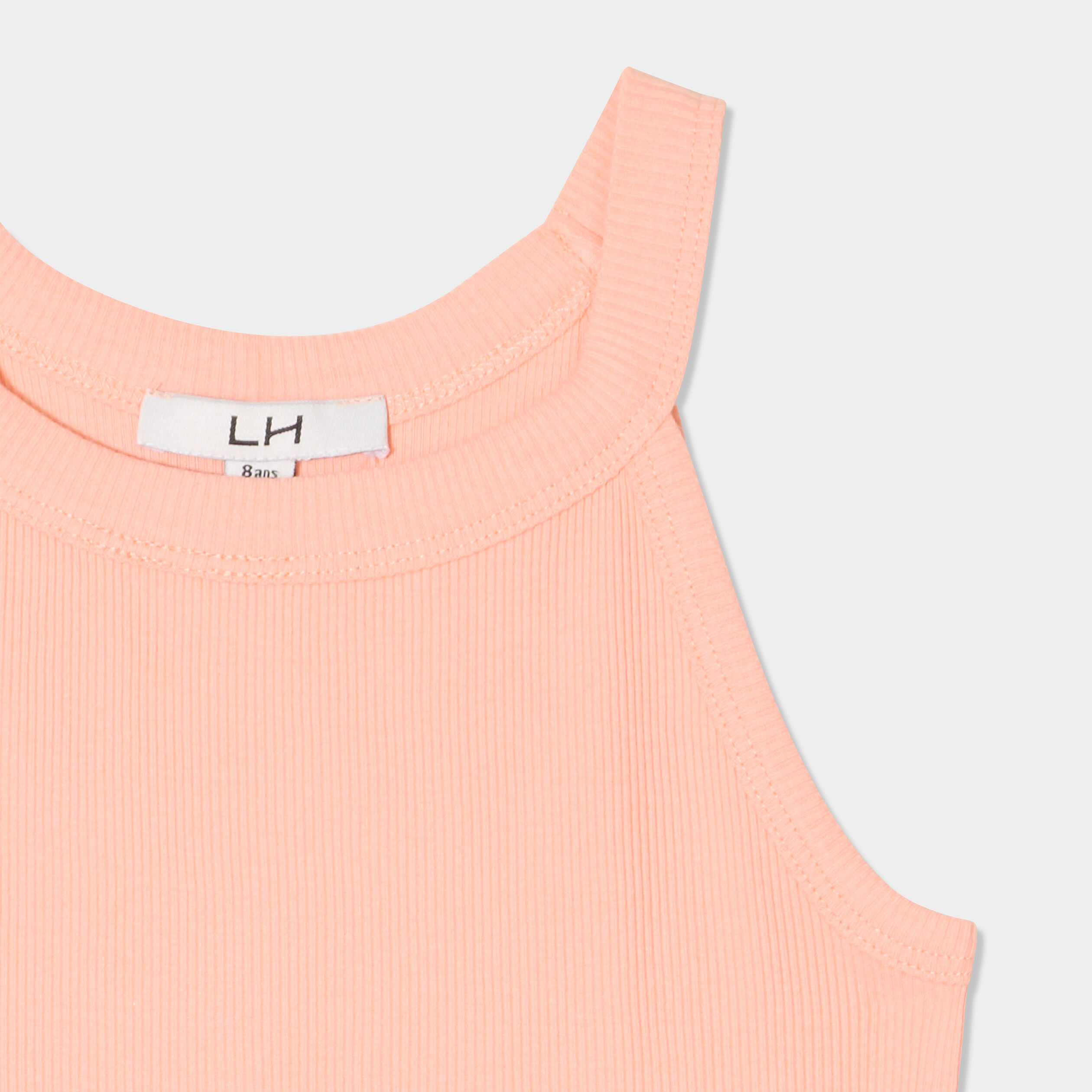 debardeur cotele col rond coton rose saumon fille Débardeur côtelé col rond coton rose saumon fille