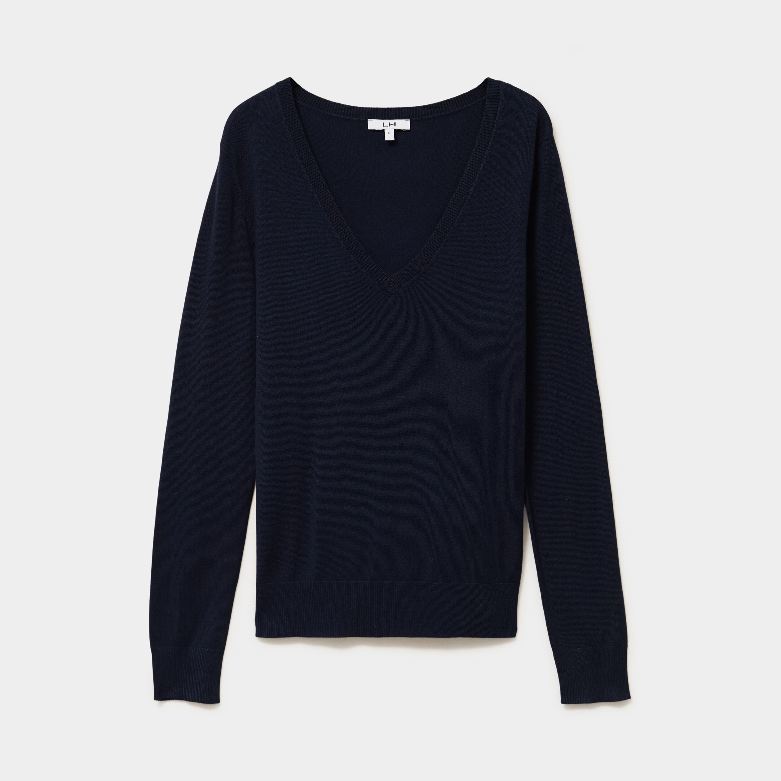 Pull col en V manches longues bleu marine femme