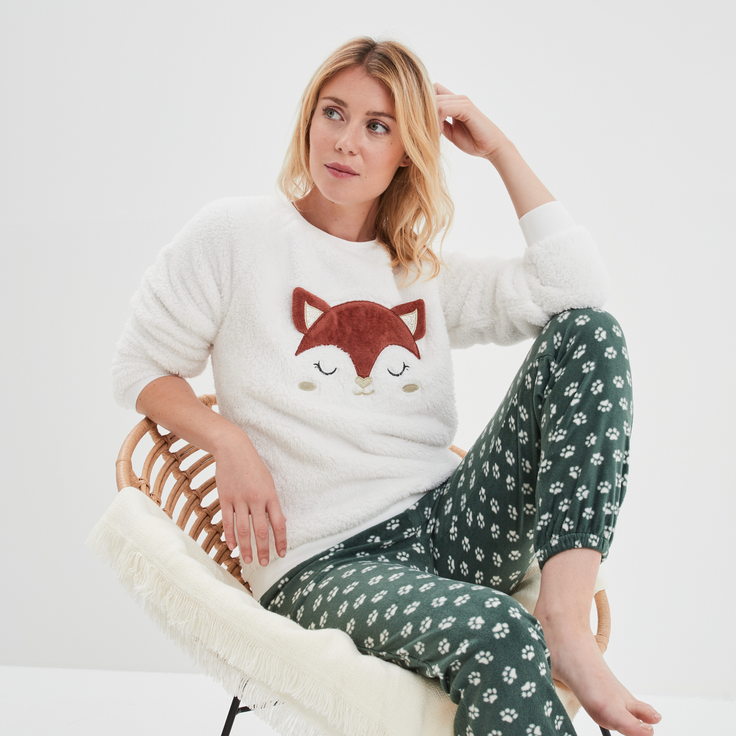 Ensemble pyjama pantalon pilou blanc femme