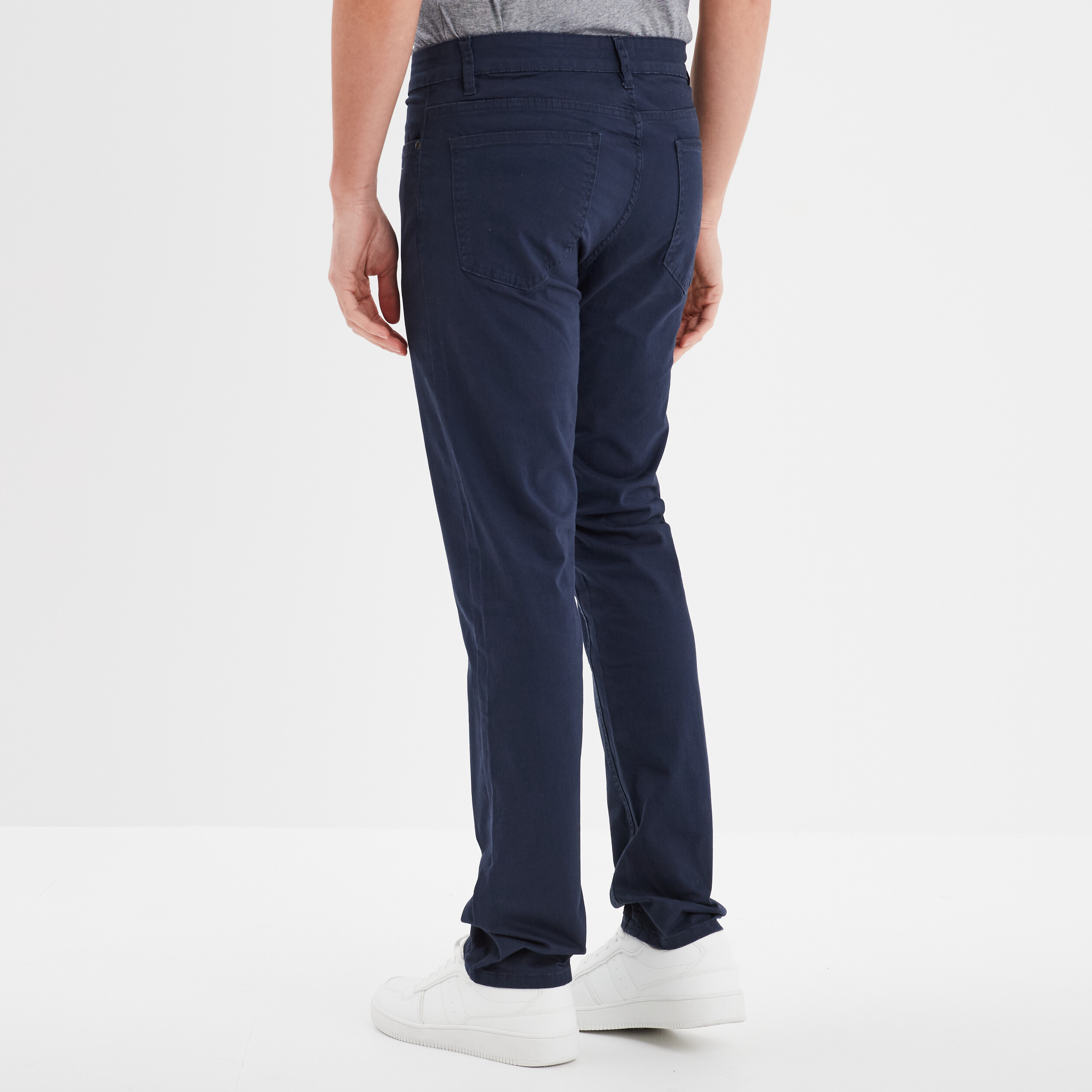 Pantalon droit en coton stretch bleu marine homme