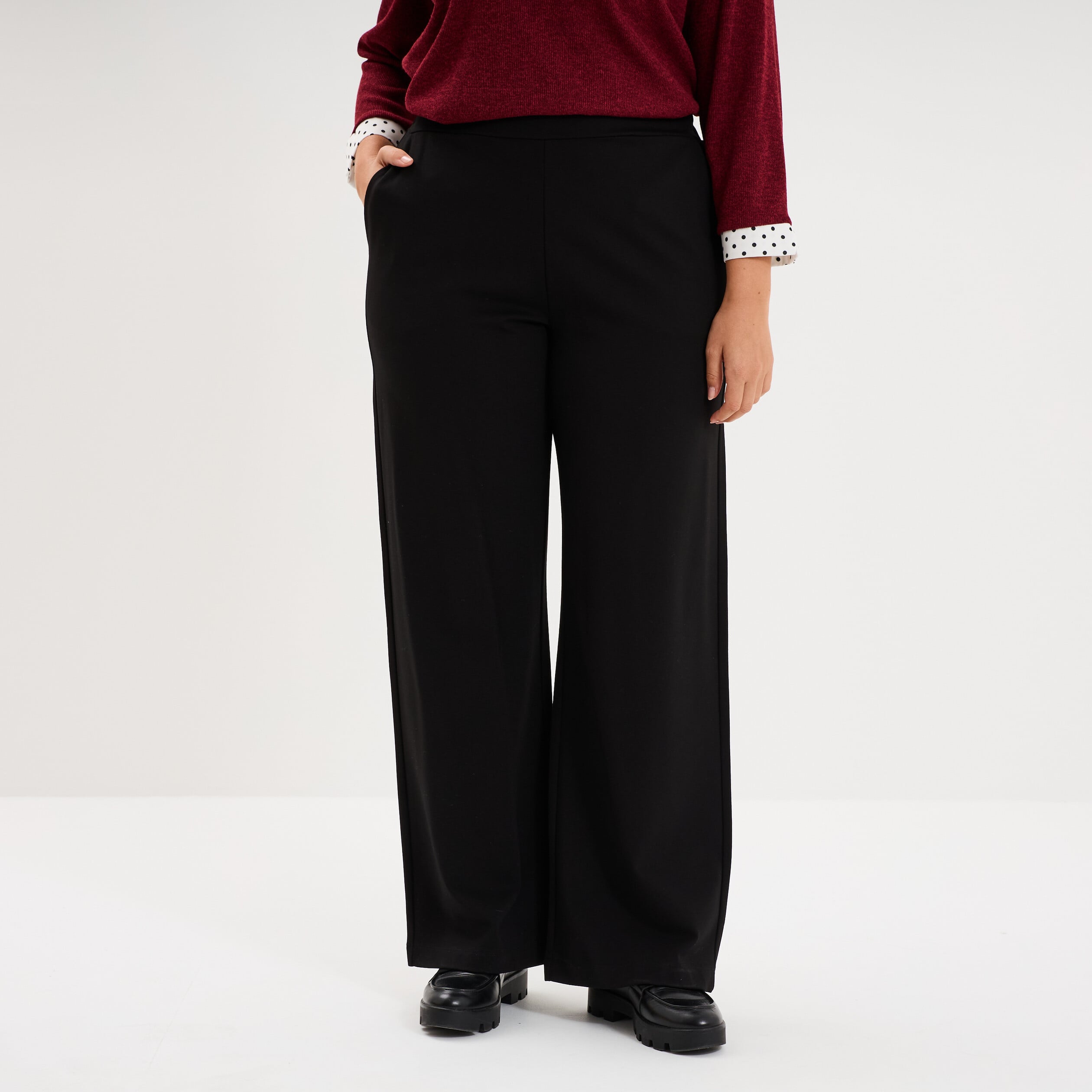Pantalon large taille haute noir femme grande taille