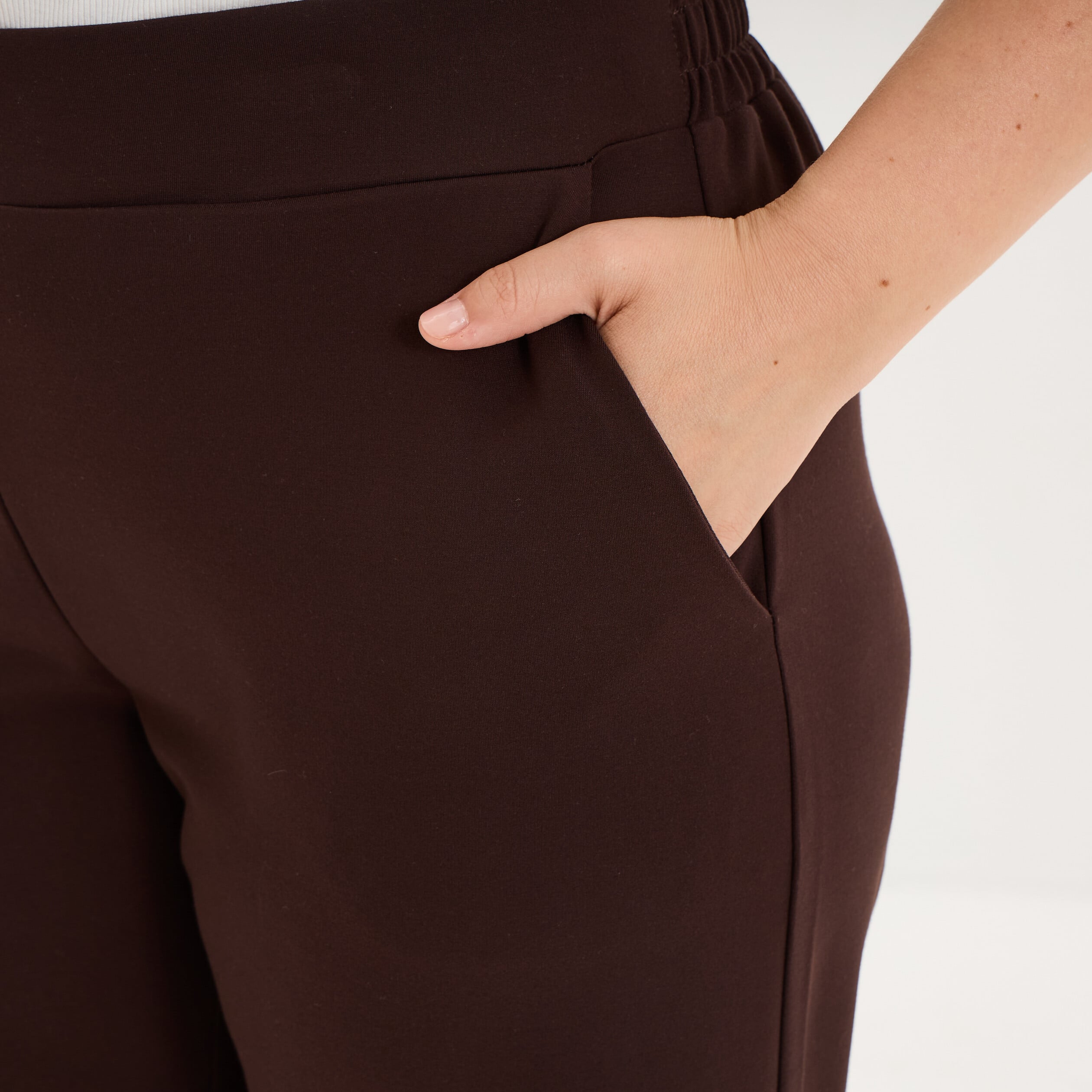 Pantalon large taille haute marron fonc&eacute; femme grande taille